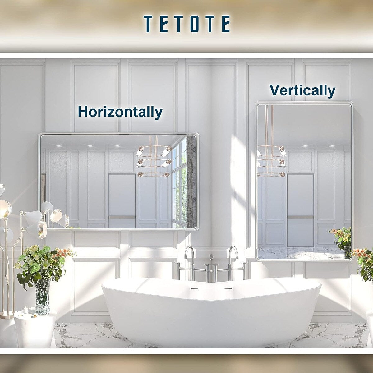 TETOTE Modern Metal Frame Wall Mounted Bathroom Vanity Mirror