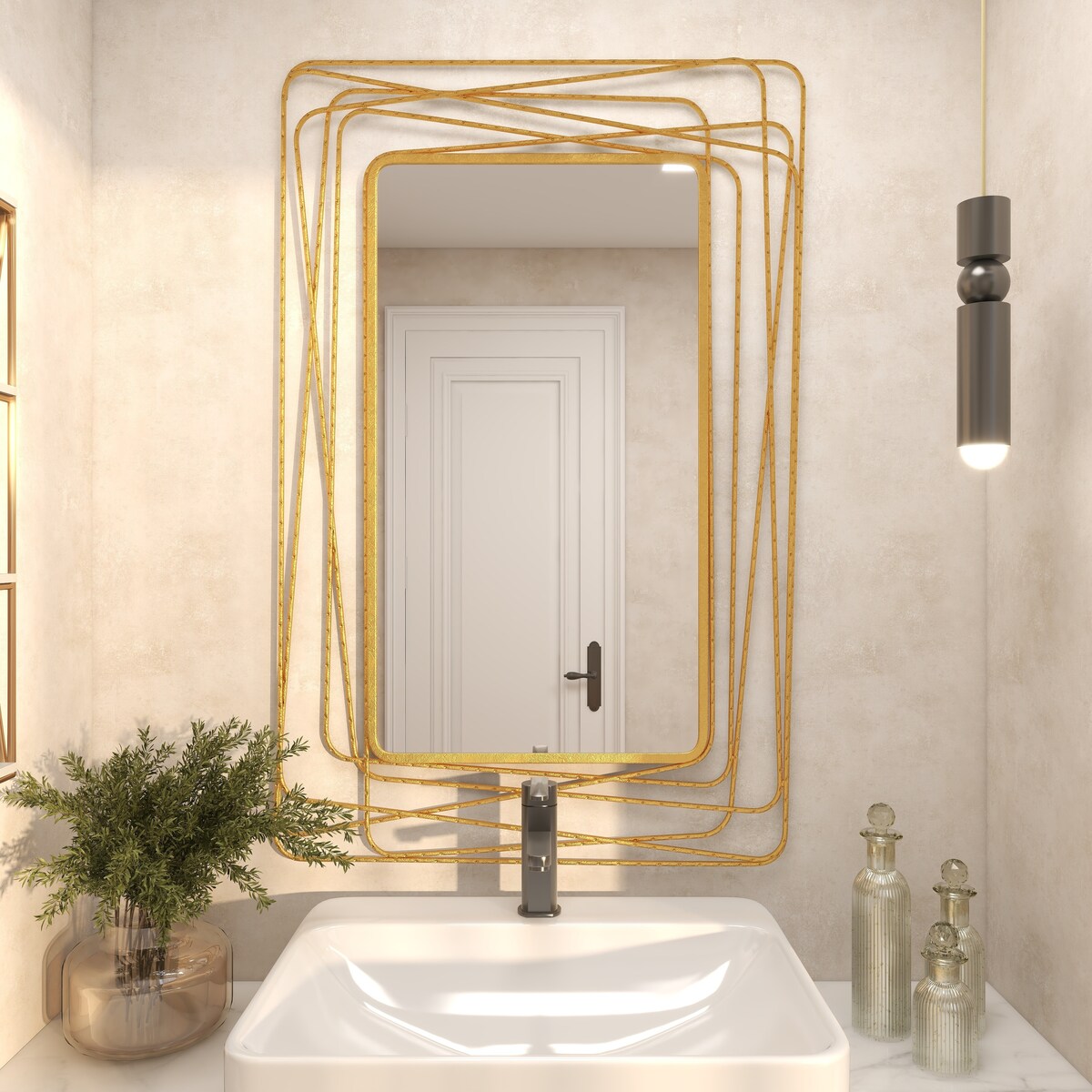 Metal Room Wall Mirror with Thin Metal Rectangle Frame - Gold - Roche River Decor