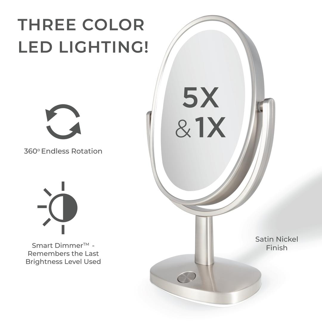 Zadro Newport LED Lighted Makeup Mirrors w/ Magnification & Touch Pad - 5X/1X