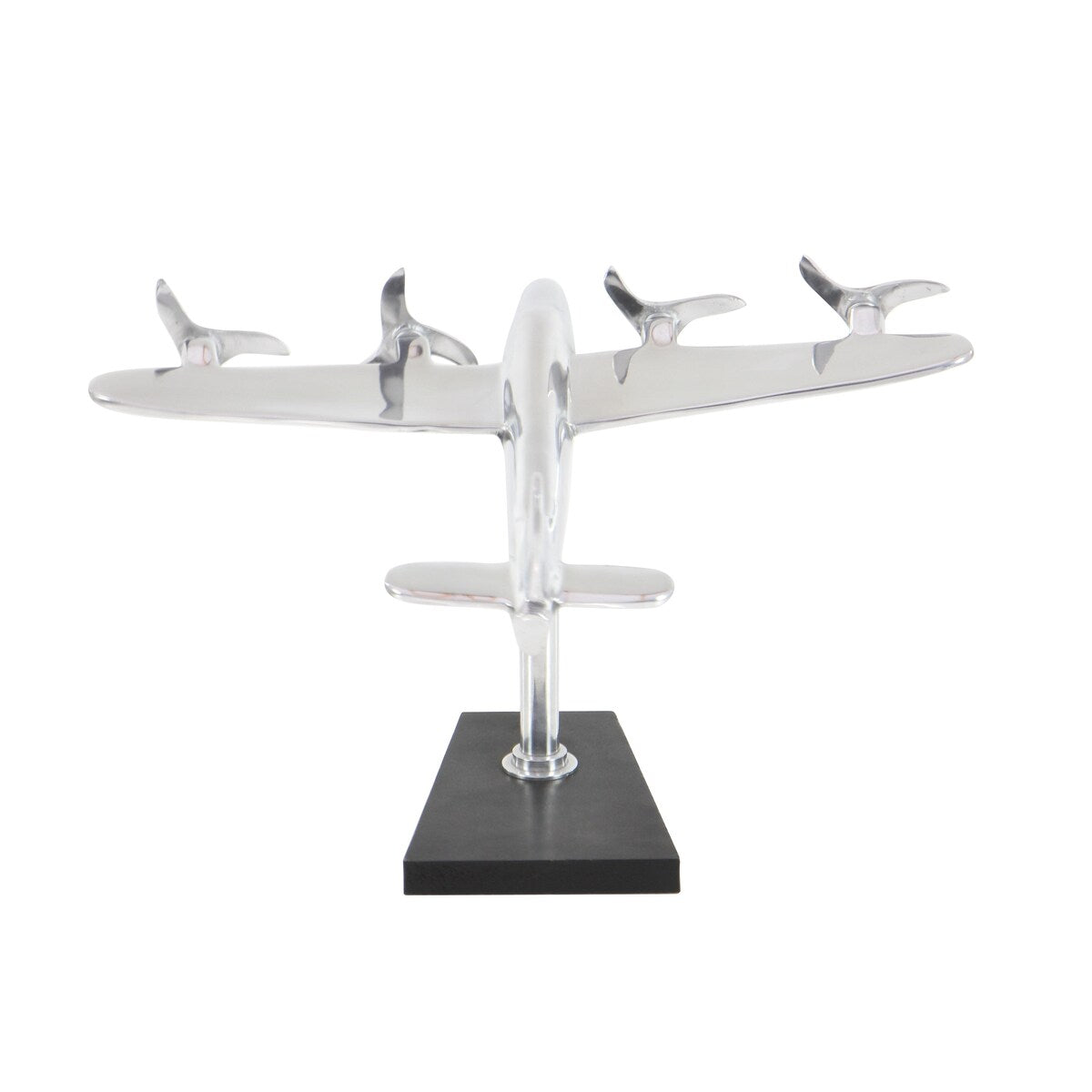 Aluminum Metal Airplane Decorative Sculpture with Black Base - Silver - Roche River Decor