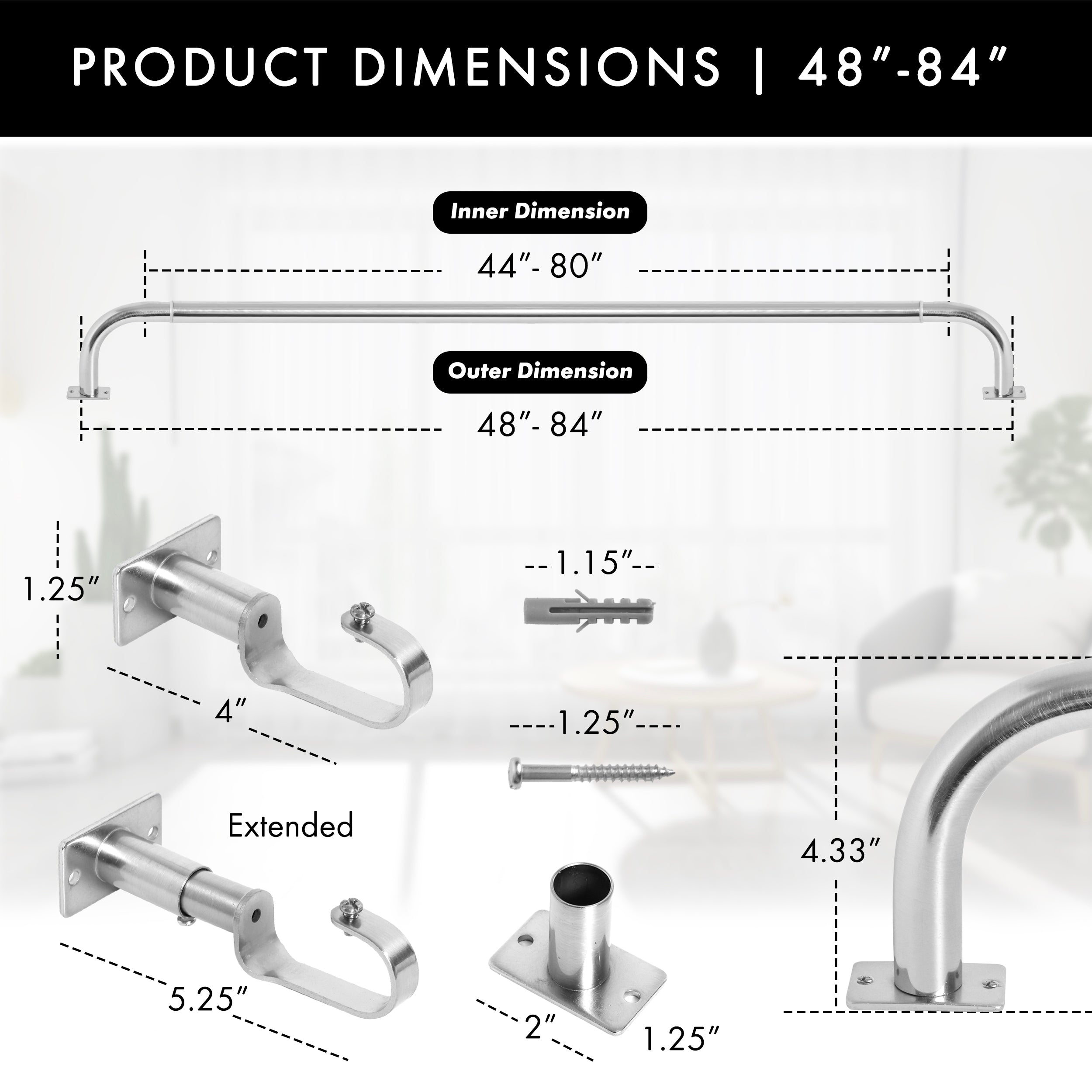 Meriville 1-Inch Diameter Wrap Around Blackout Curtain Rod