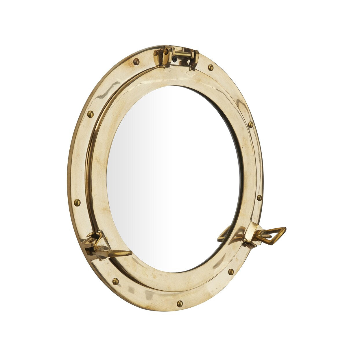 Brass Metal Sail Boat Room Wall Mirror with Port Hole Detailing - Gold - The Novogratz