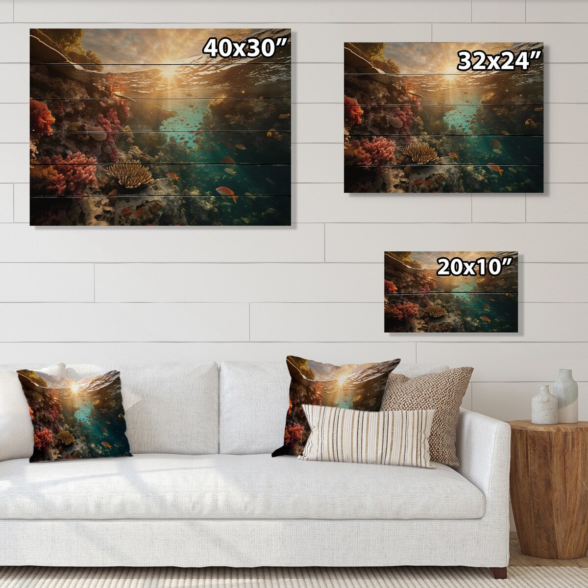 Designart Coastal Coral Beauty I Coastal Print on Natural Pine Wood