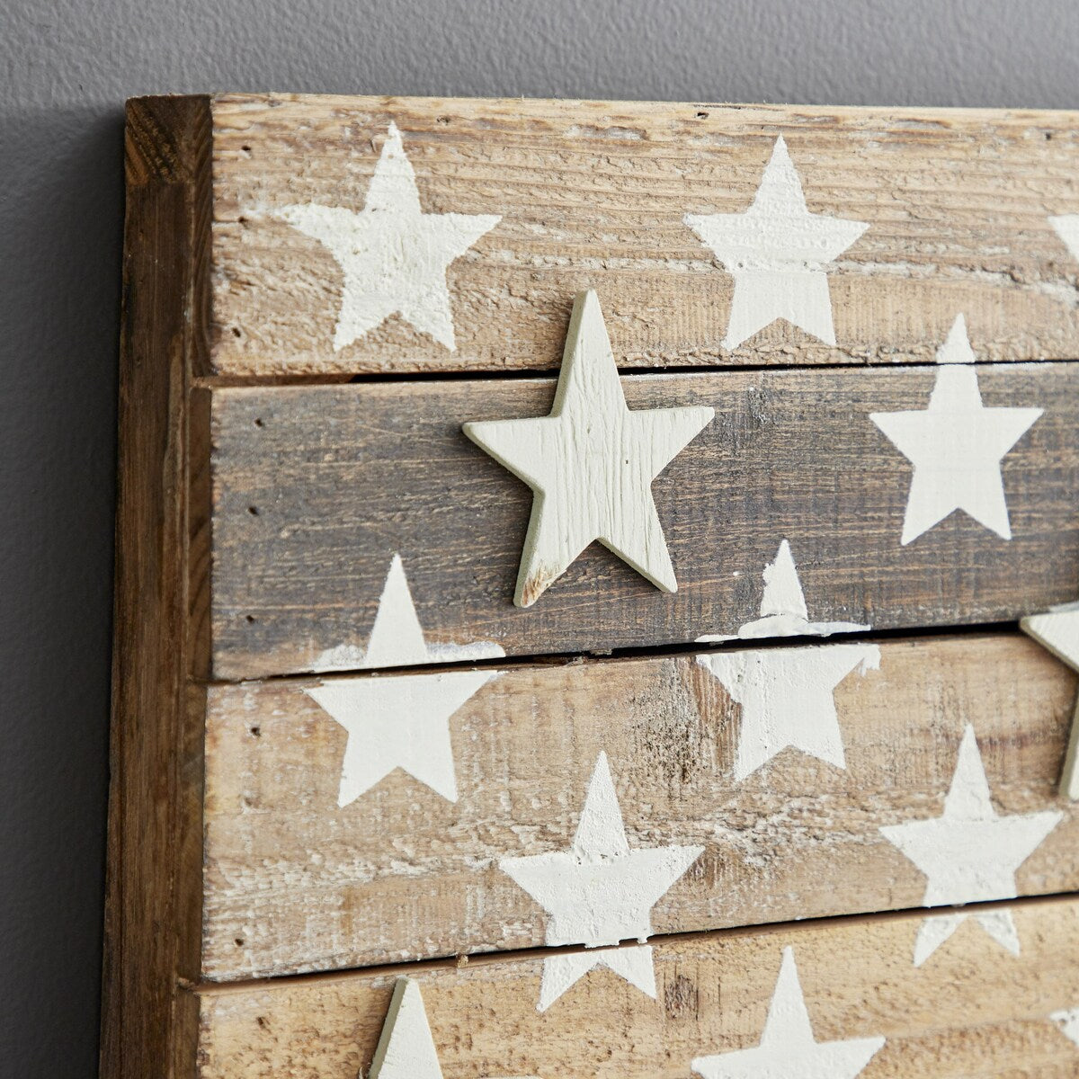 Wood American Flag Handmade Washed Home Wall Decor with Slatted Panels and Cream Stars - Brown - Roche River Decor