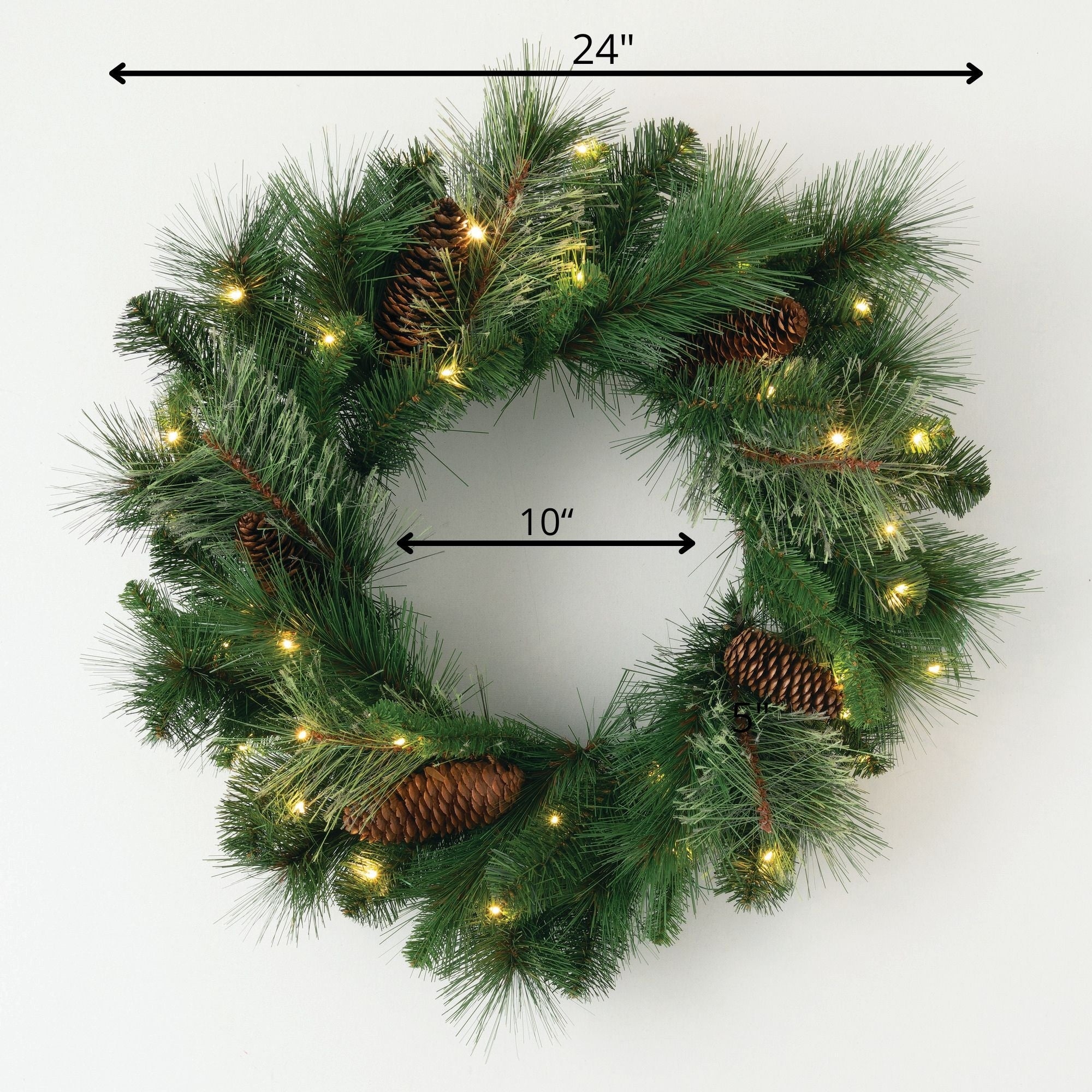 Sullivans Artificial 24 LED Mixed Pine Christmas Wreath with Pinecones, Green, Indoor Christmas Decor