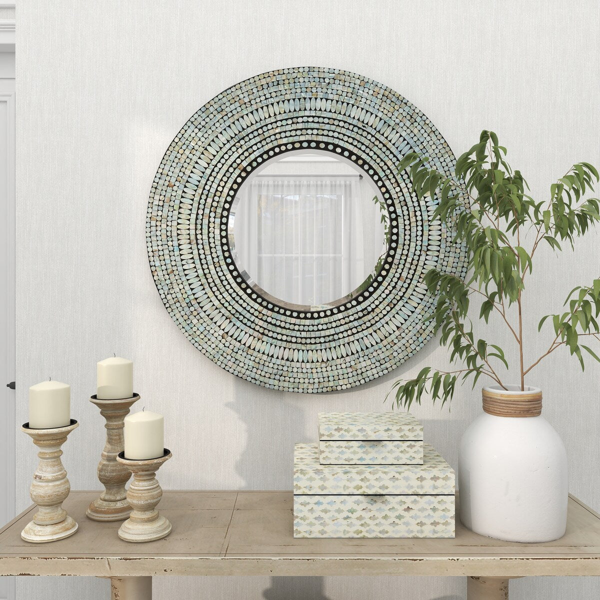 Mother of Pearl Shell Handmade Mosaic Room Wall Mirror - Roche River Decor