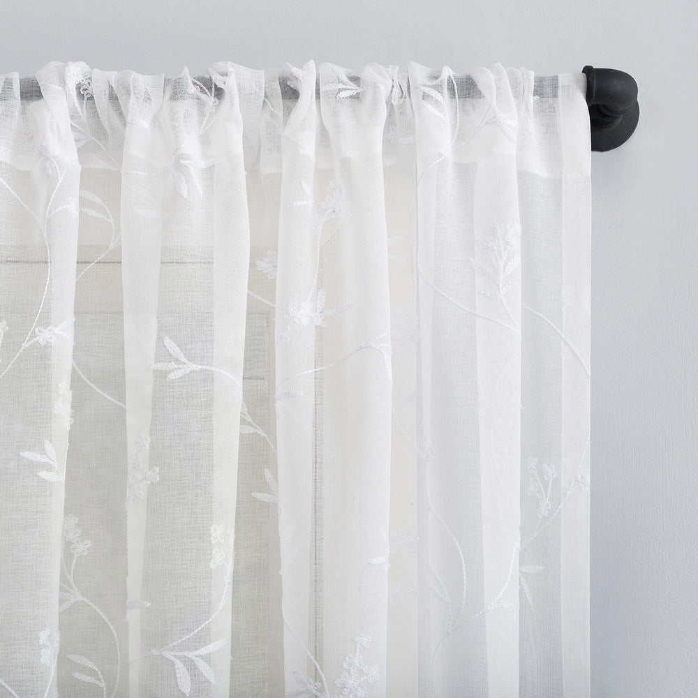 No. 918 Delia Embroidered Floral Sheer Rod Pocket Curtain Valance