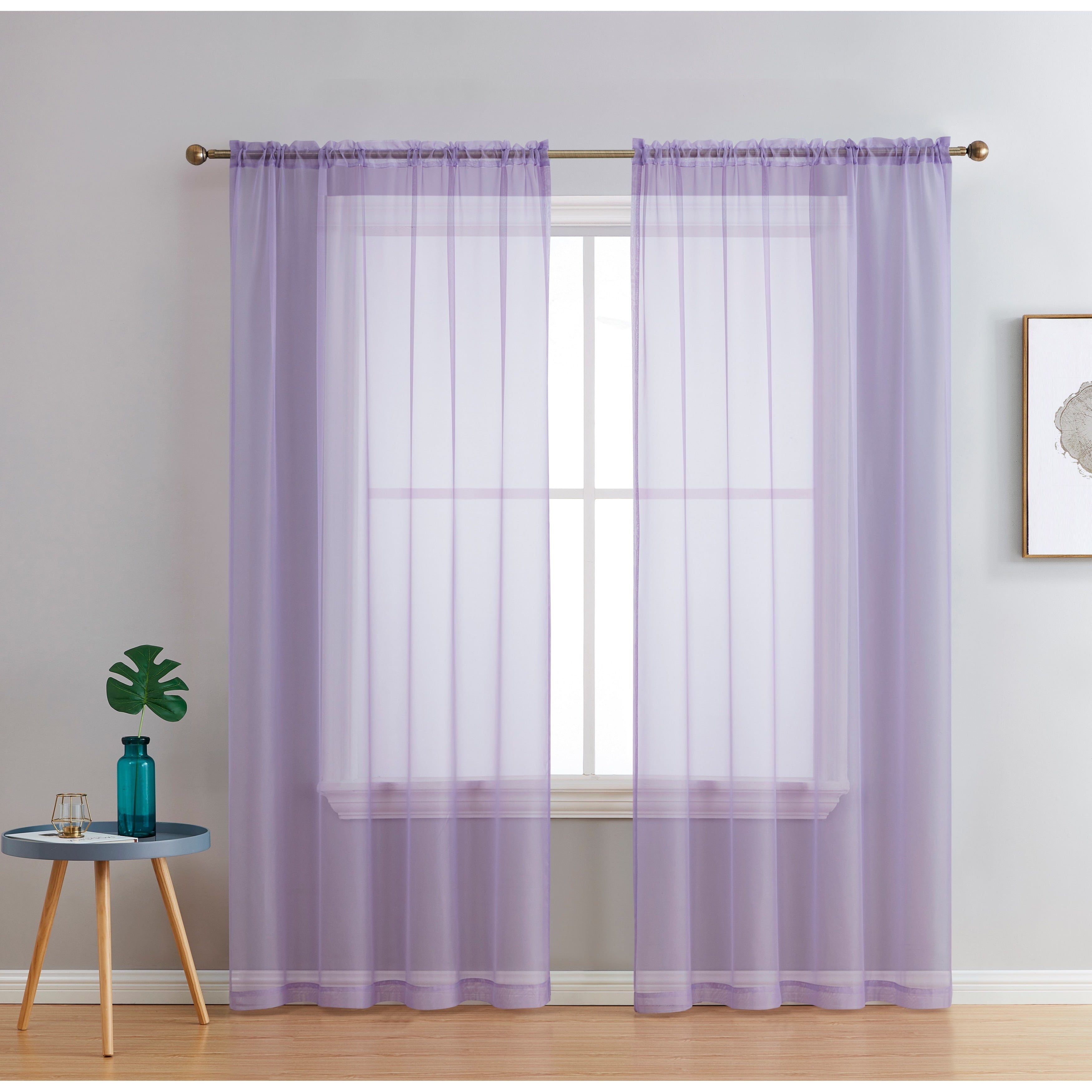 HLC.me Sheer Voile Window Treatment Rod Pocket Curtain Panels for Bedroom, Living Room, Kitchen - Set of 2 panels