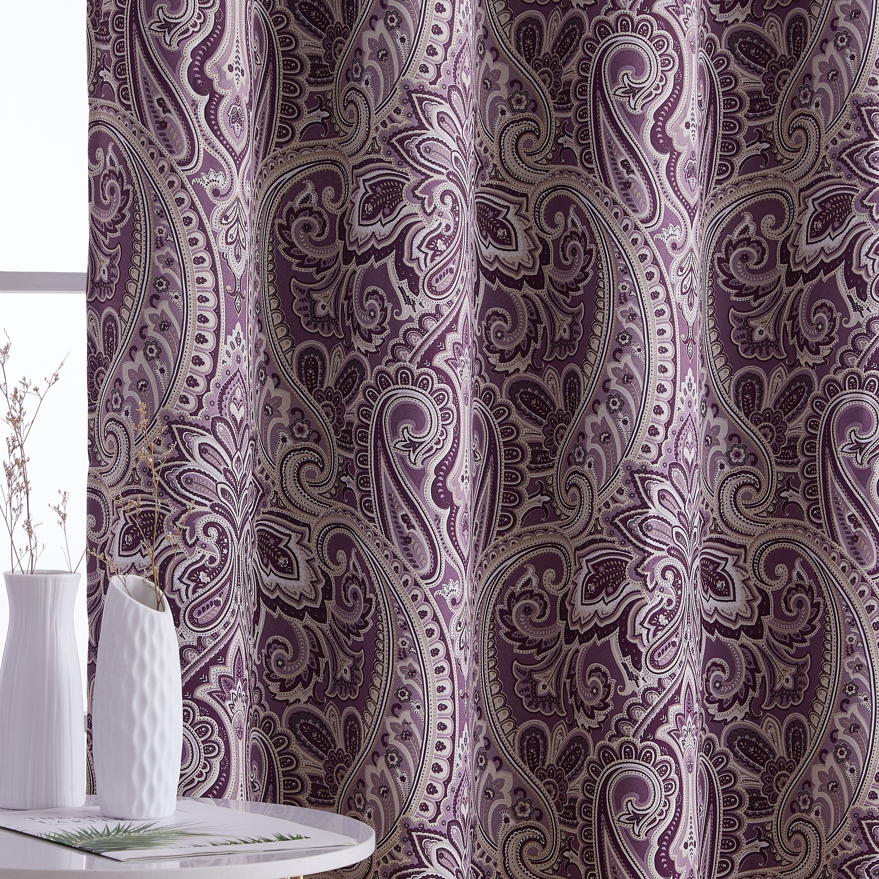 HLC.me Paris Paisley Print Energy Efficient Room Darkening Blackout Grommet Window Curtain Panels - Set of 2