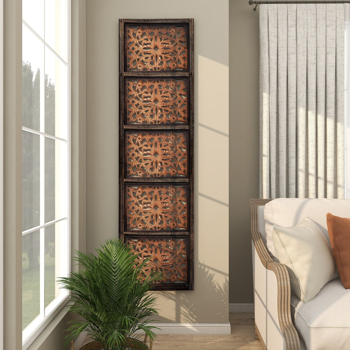 Wooden Floral Handmade Intricately Carved Home Wall Decor - Brown - Roche River Decor