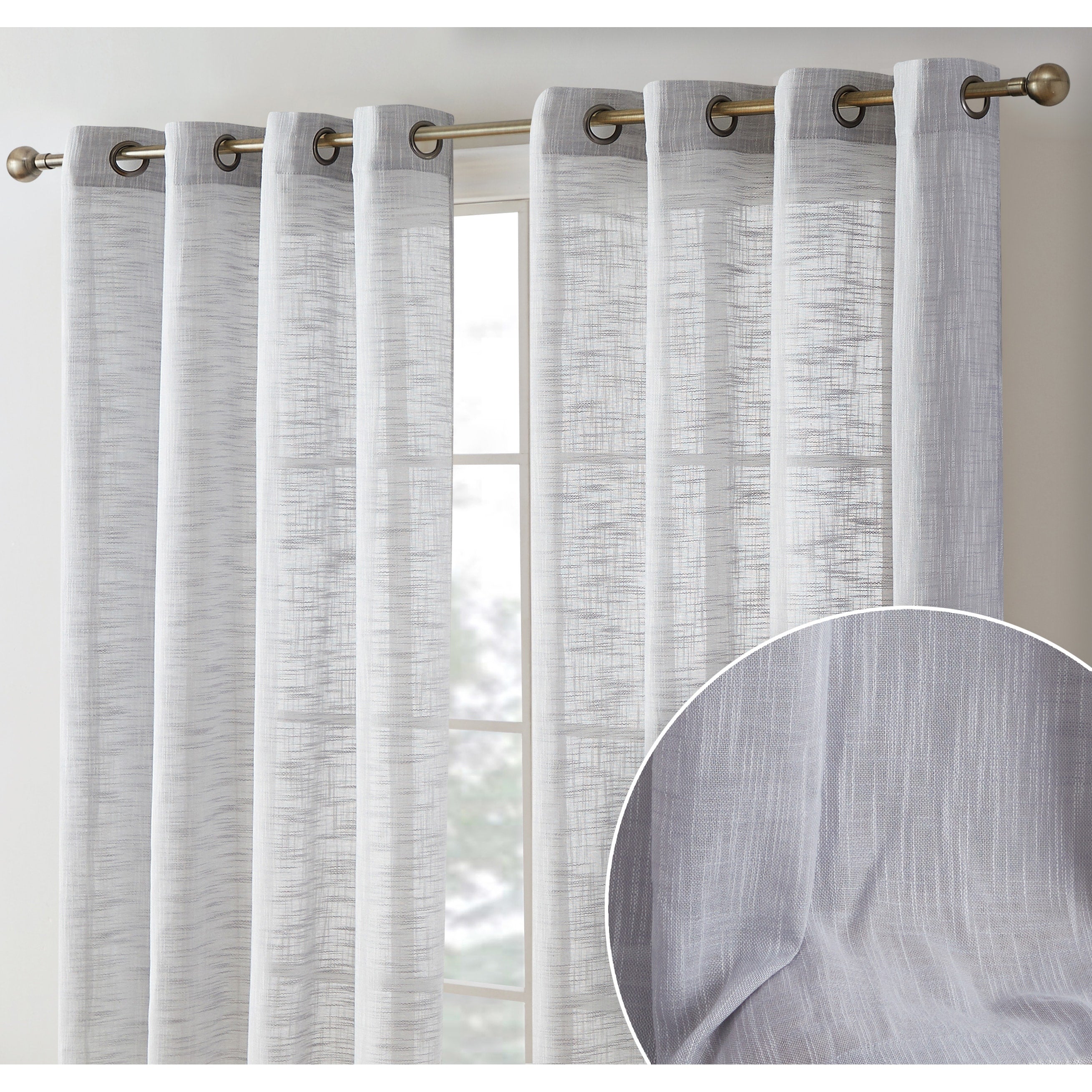 HLC.me Madison Faux Linen Textured Sheer Privacy Sun Light Filtering Window Grommet Thick Curtains Panels, Set of 2