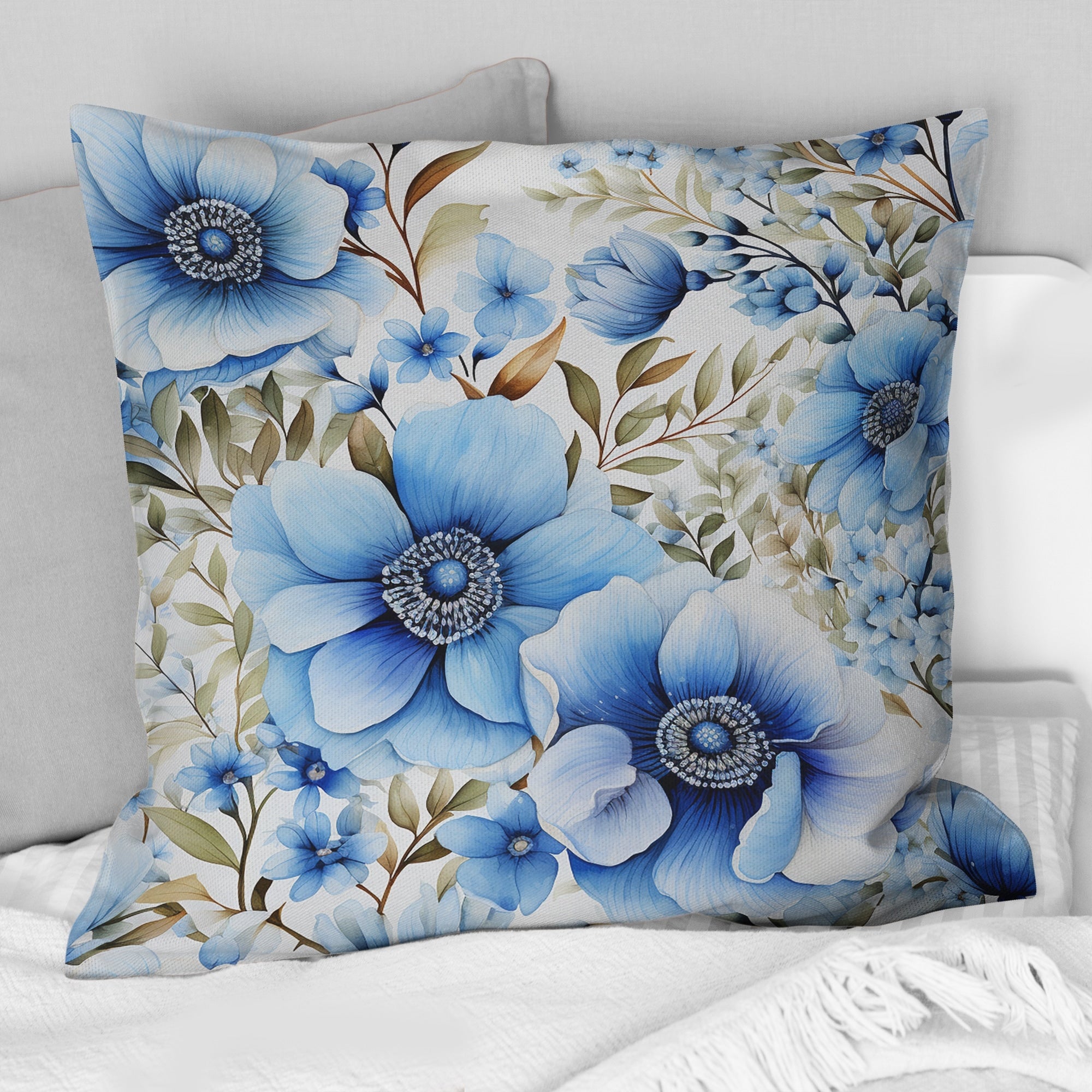 Designart Blue Watercolor Eccentric Floral Pattern III Floral Printed Throw Pillow