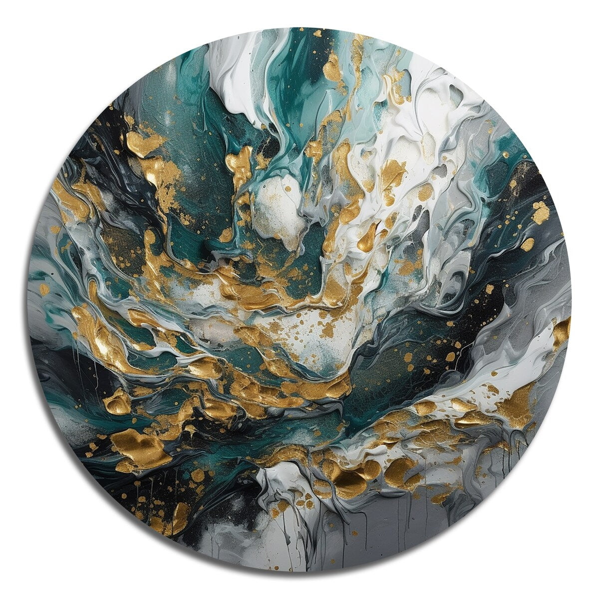 Designart Gold Teal Ink On Stone Abstract Metal Circle Wall Decor