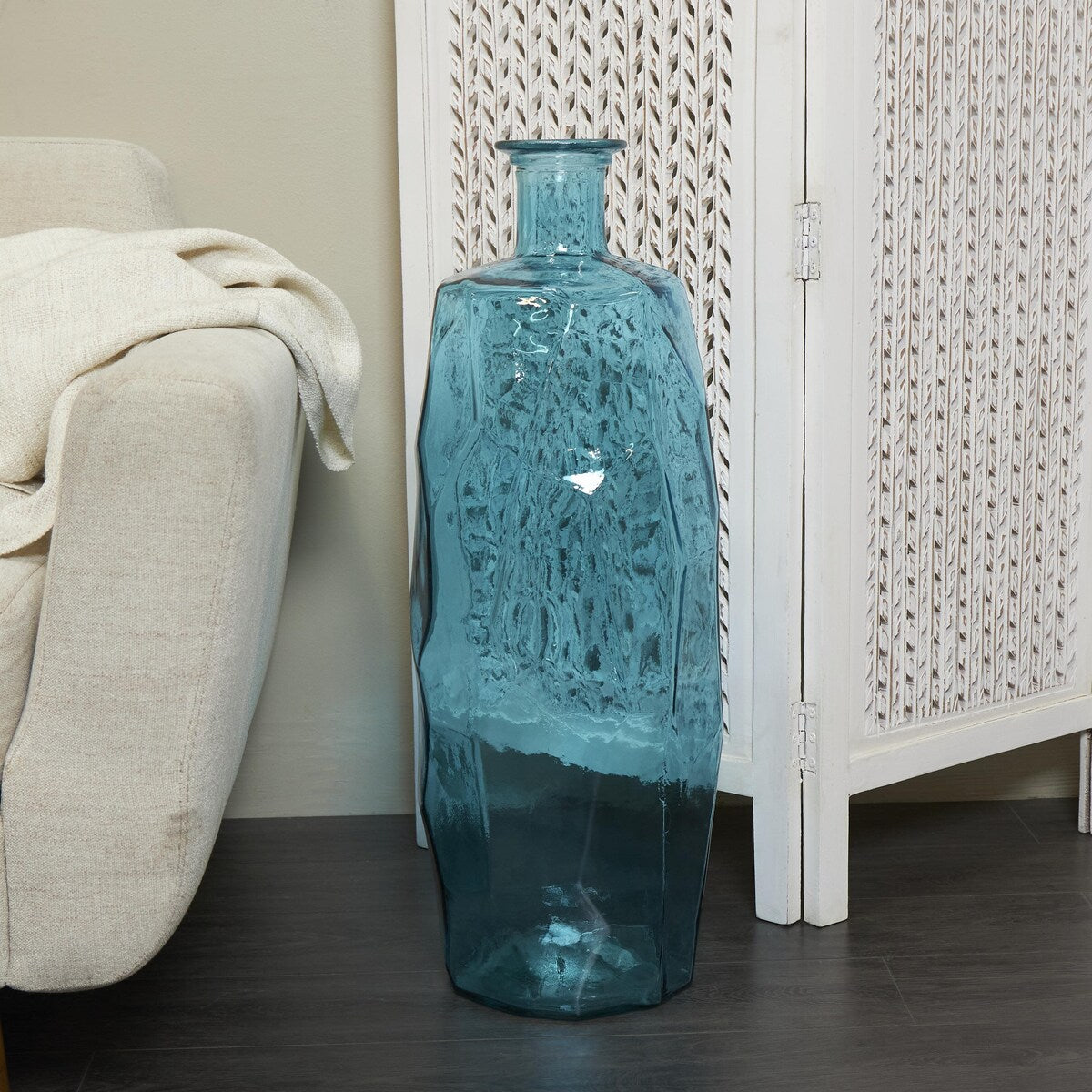 Recycled Glass Handmade Tall Spanish Bottleneck Decorative Vase - Blue or Teal - Roche River Decor