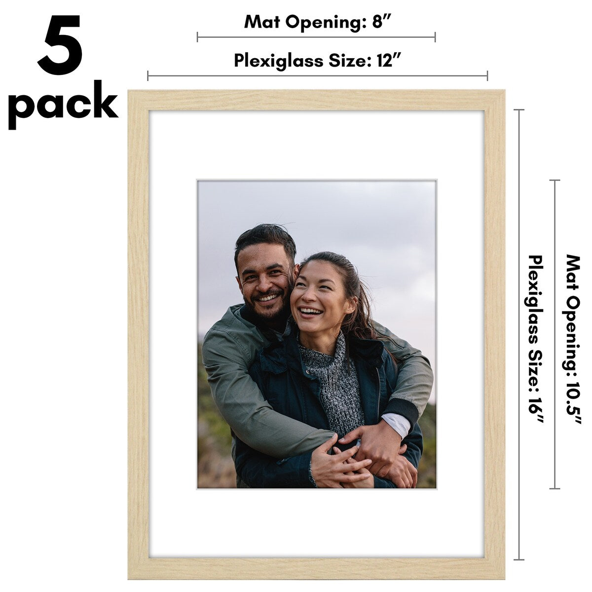 Americanflat 5 Pack of Picture Frames with Mat - Plexiglass Cover