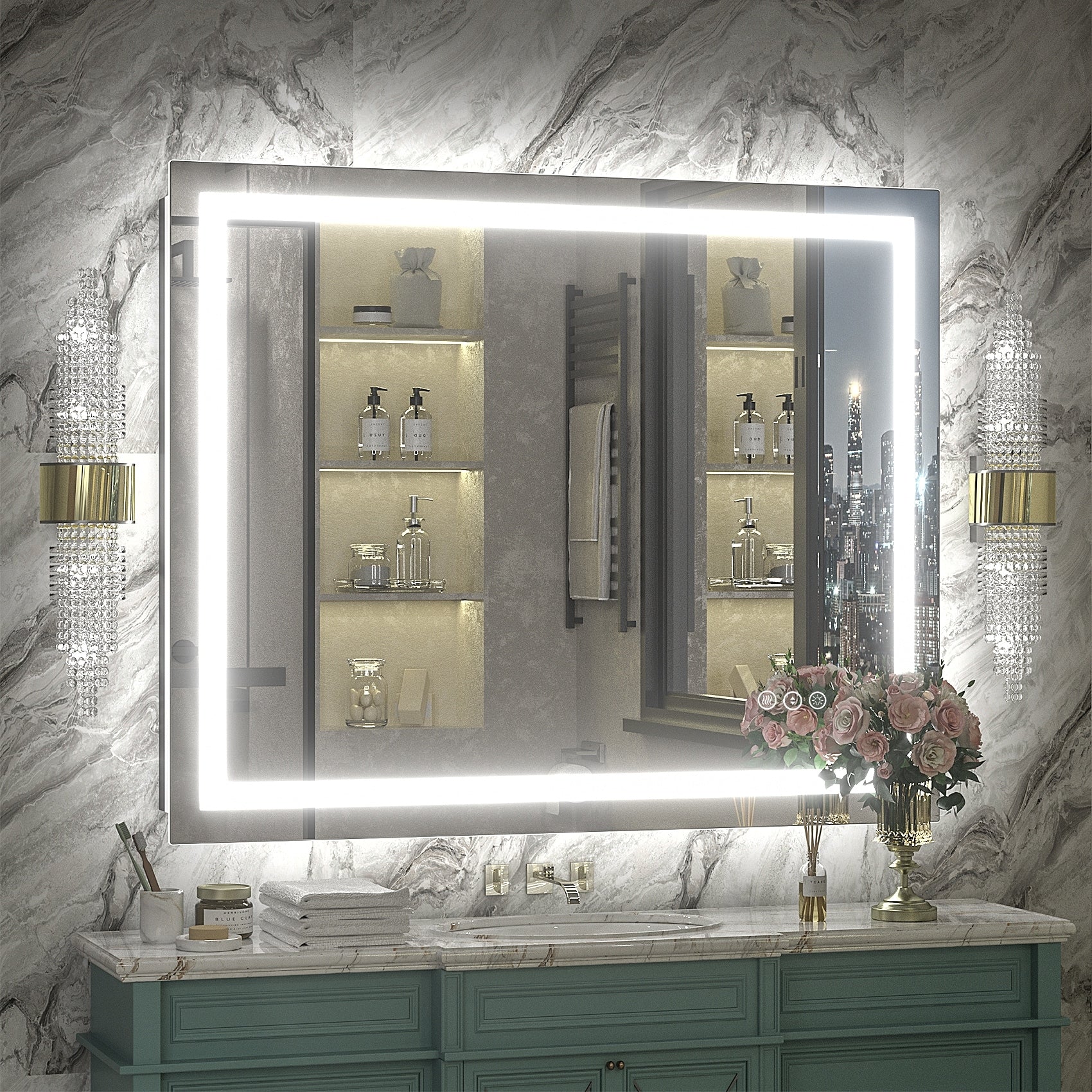 Apmir Full Size Frameless Front and Back LED Lighted Bathroom Vanity Mirror Anti-Fog in Tempered Glass & ETL