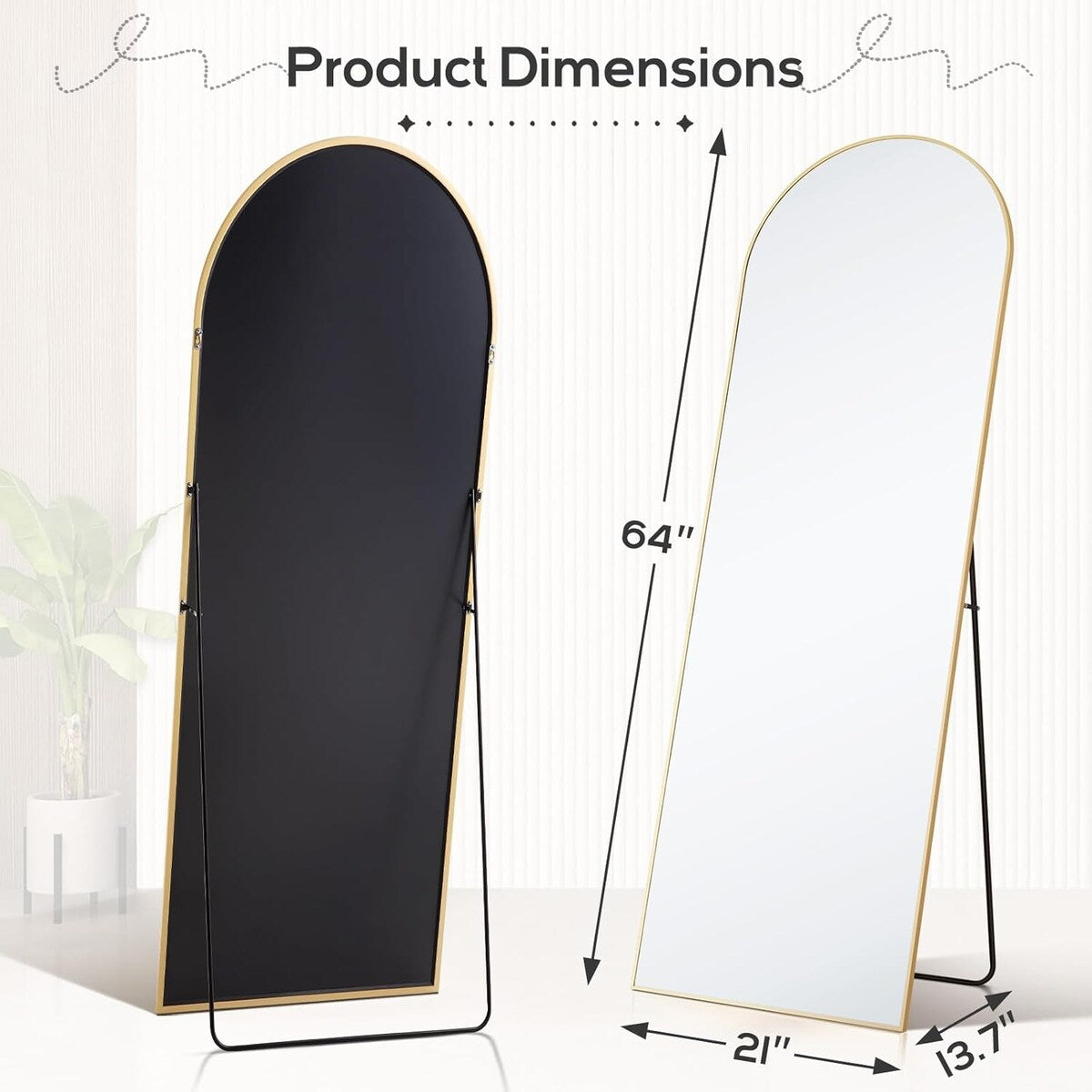 Full Length Mirror with Stand, Floor Mirror with Aluminum Alloy Frame for Bedroom, Standing Full Body Mirror for Wall, Cloakroom