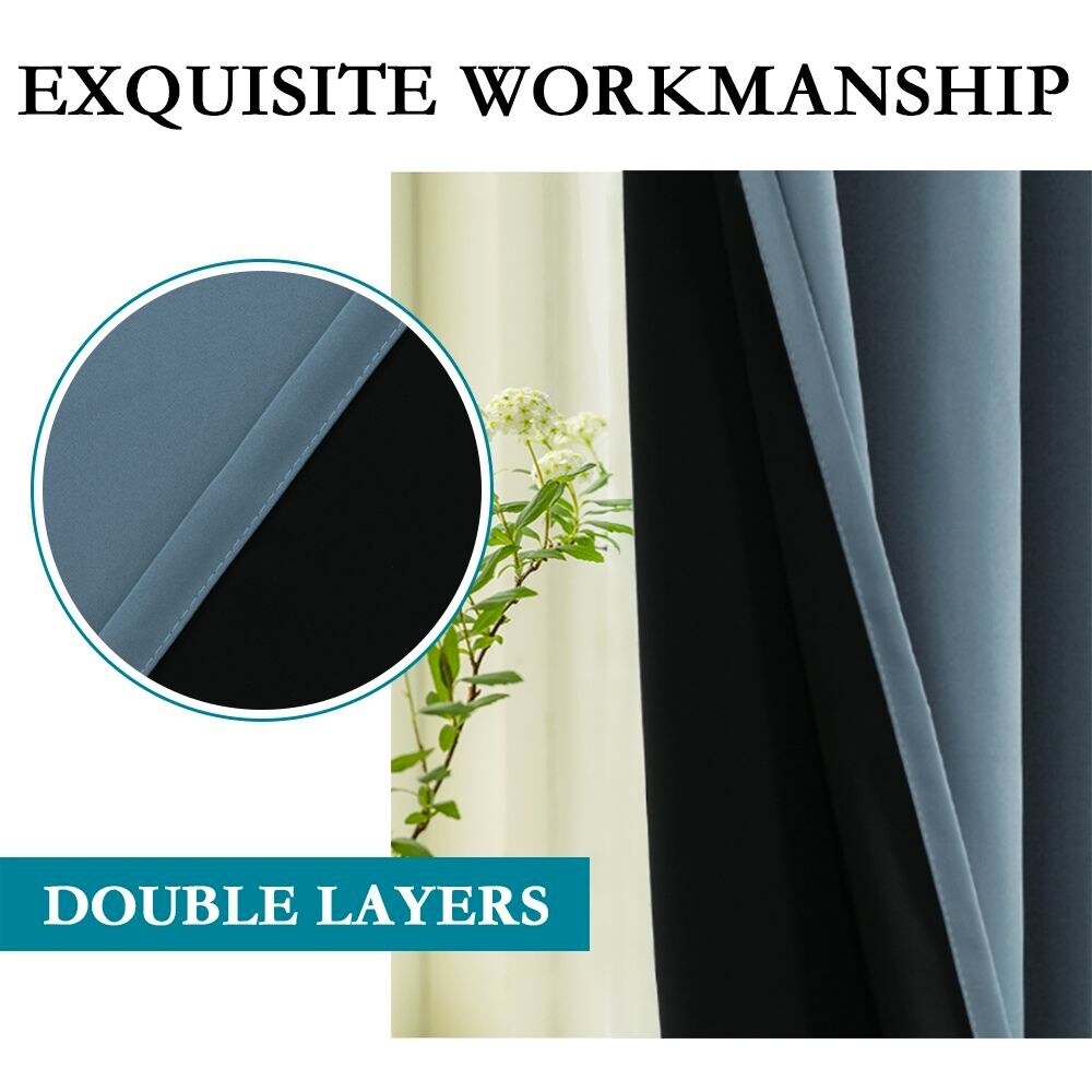 Thermal Insulated 100% Blackout Grommet Curtains with Black Liner(2 panels）