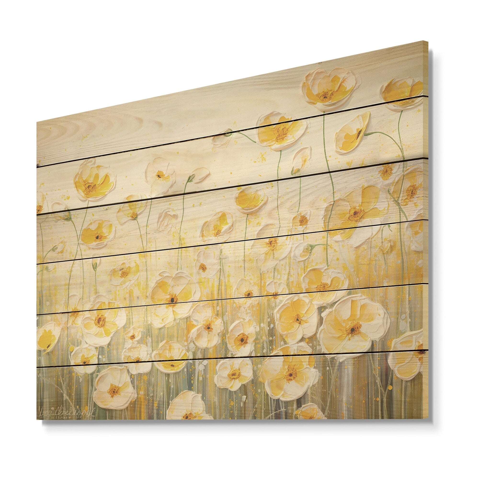 Designart Buttercups Floral Array Field Flower Field Wood Wall Decor - Traditional Wood Panel On Natural Pine Wood