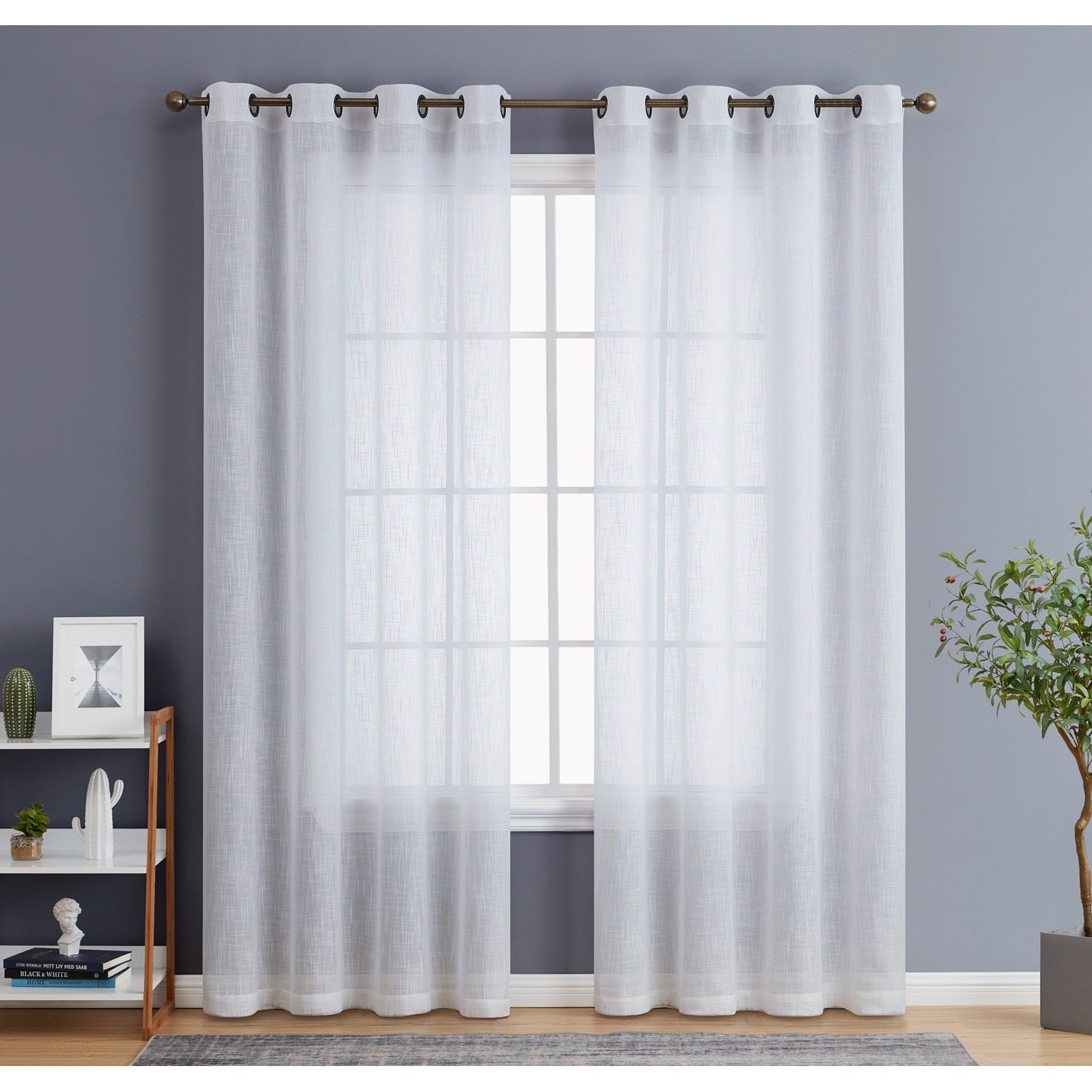 HLC.me Abbey Faux Linen Textured Semi Sheer Privacy Light Filtering Transparent Window Grommet Curtain Panels, Pair