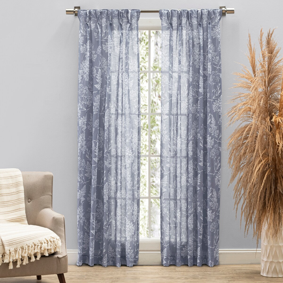 Wild Meadows Floral Pinch Pleat w/Back Tabs Curtain Pair