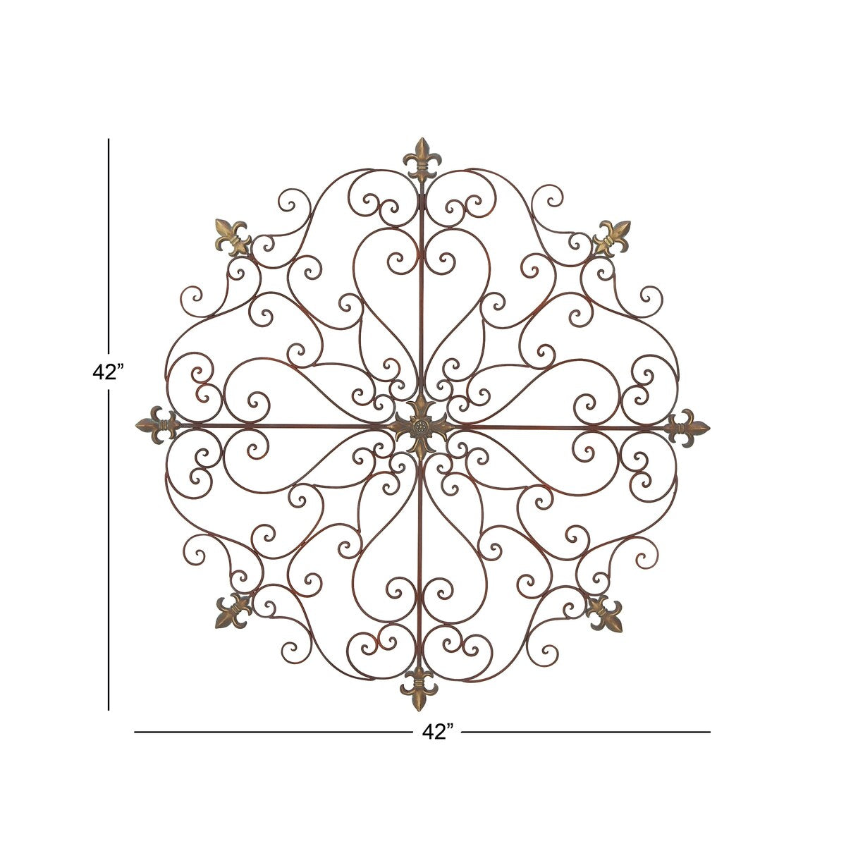 Metal Fleur De Lis Scrolled Medallion Home Wall Decor - Brown - Roche River Decor