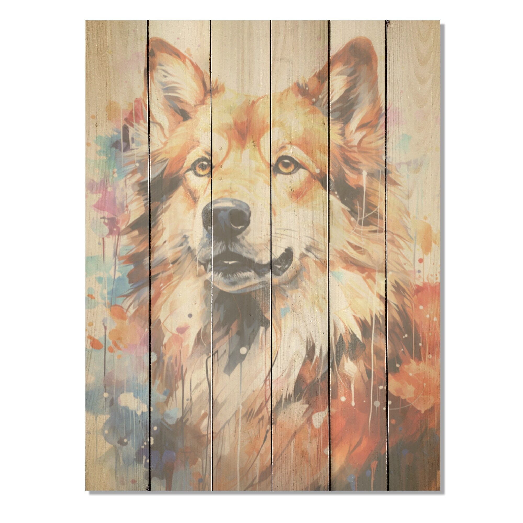 Designart Dog Akita Aura I Dog Wood Wall Decor - Modern Beige Wood Panel On Natural Pine Wood