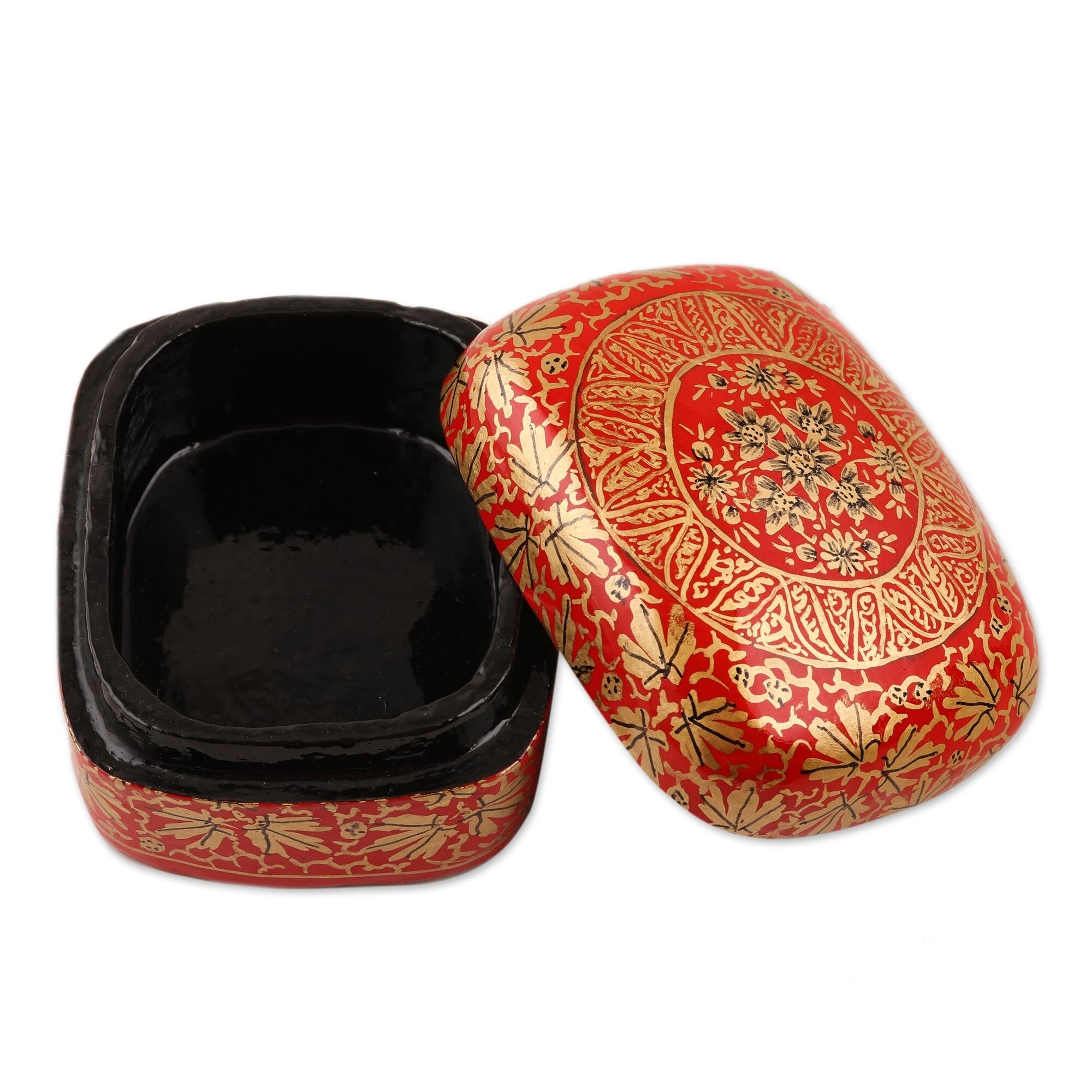 Novica Handmade Red Golden Bouquet Papier Mache Decorative Box