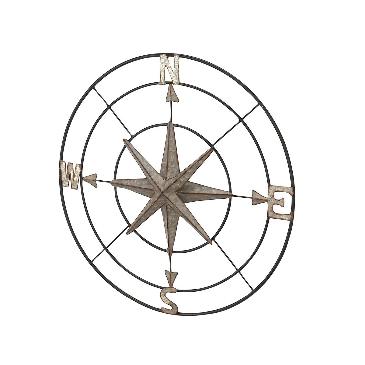 Metal Compass Indoor Outdoor Home Wall Decor with Distressed Copper Like Finish - Gray - Roche River Decor