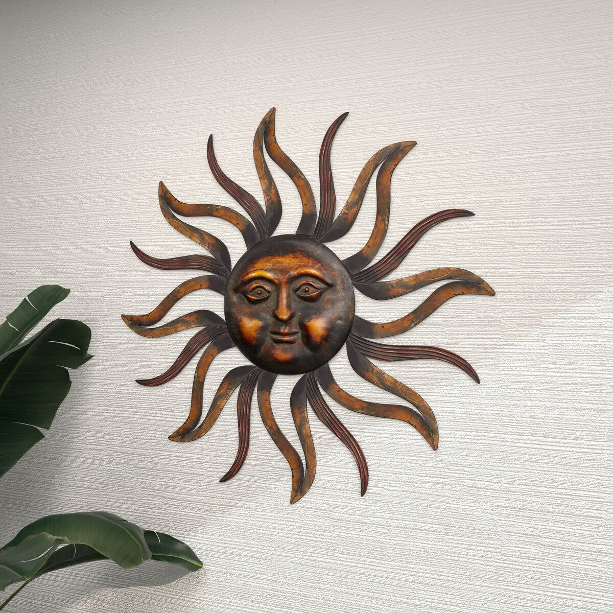 Metal Sun Home Wall Decor with Distressed Copper Like Finish - Brass - Roche River Decor