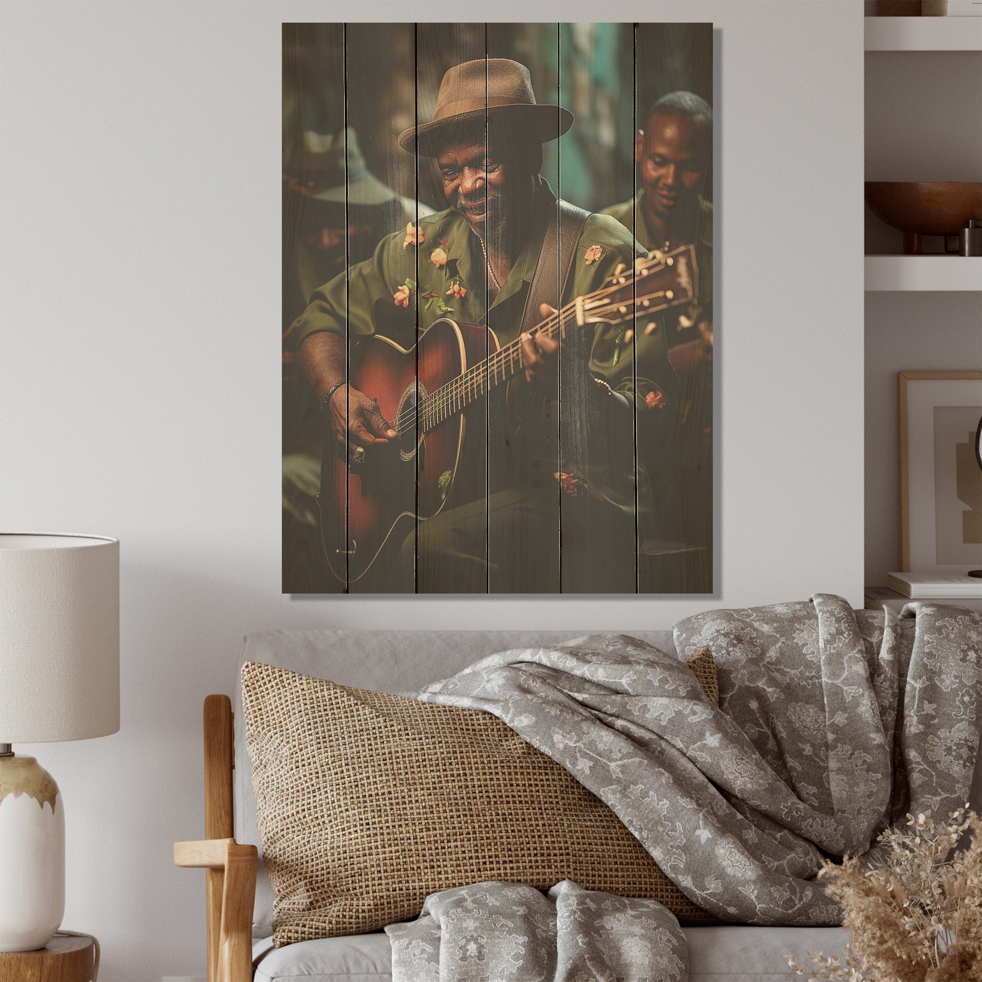 Designart Green Cuban Music Soul Cuba Landscape Wood Wall Decor - Traditional Green Wood Panel On Natural Pine Wood