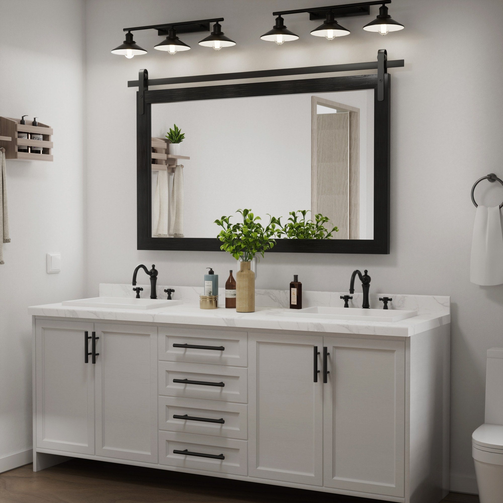 Modern Wall Mirrors, Rectangular Mirror with Wood Framed, Bathroom Mirror Barn Mirror Barn Door Mirror with Multi Size