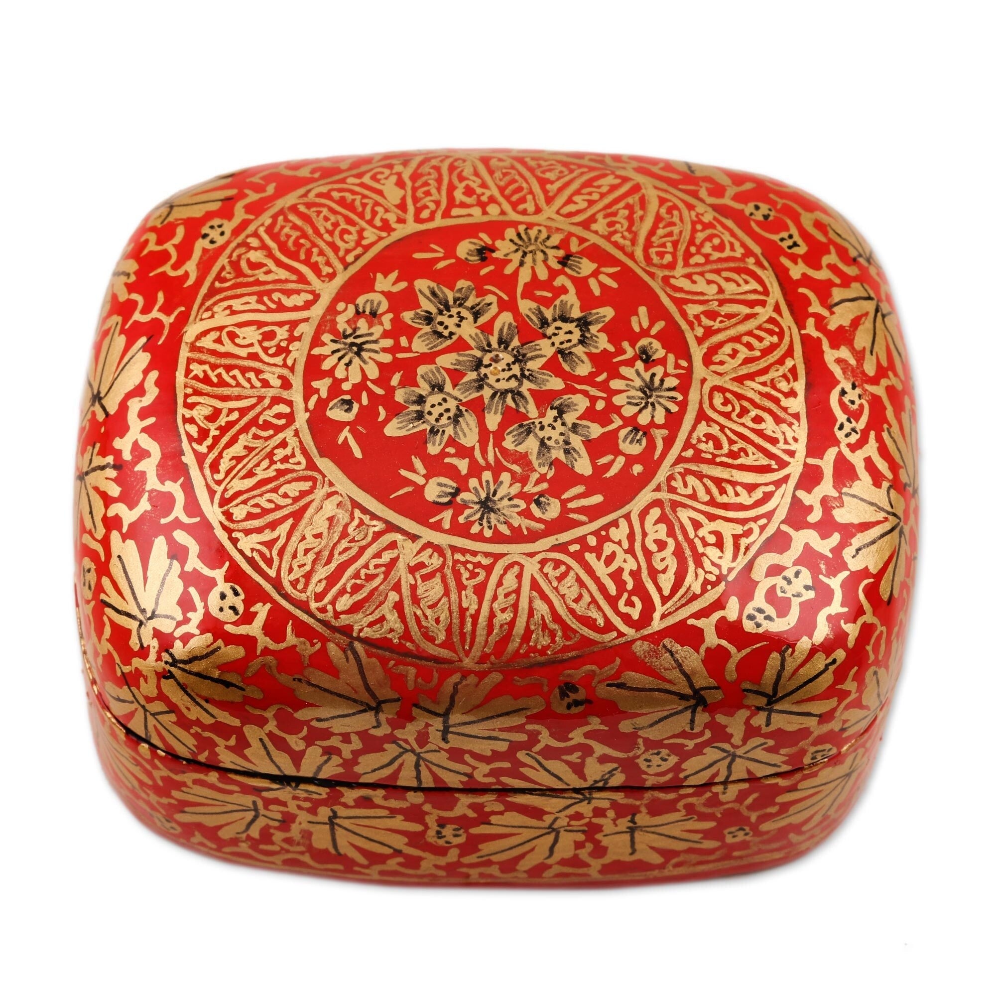 Novica Handmade Red Golden Bouquet Papier Mache Decorative Box