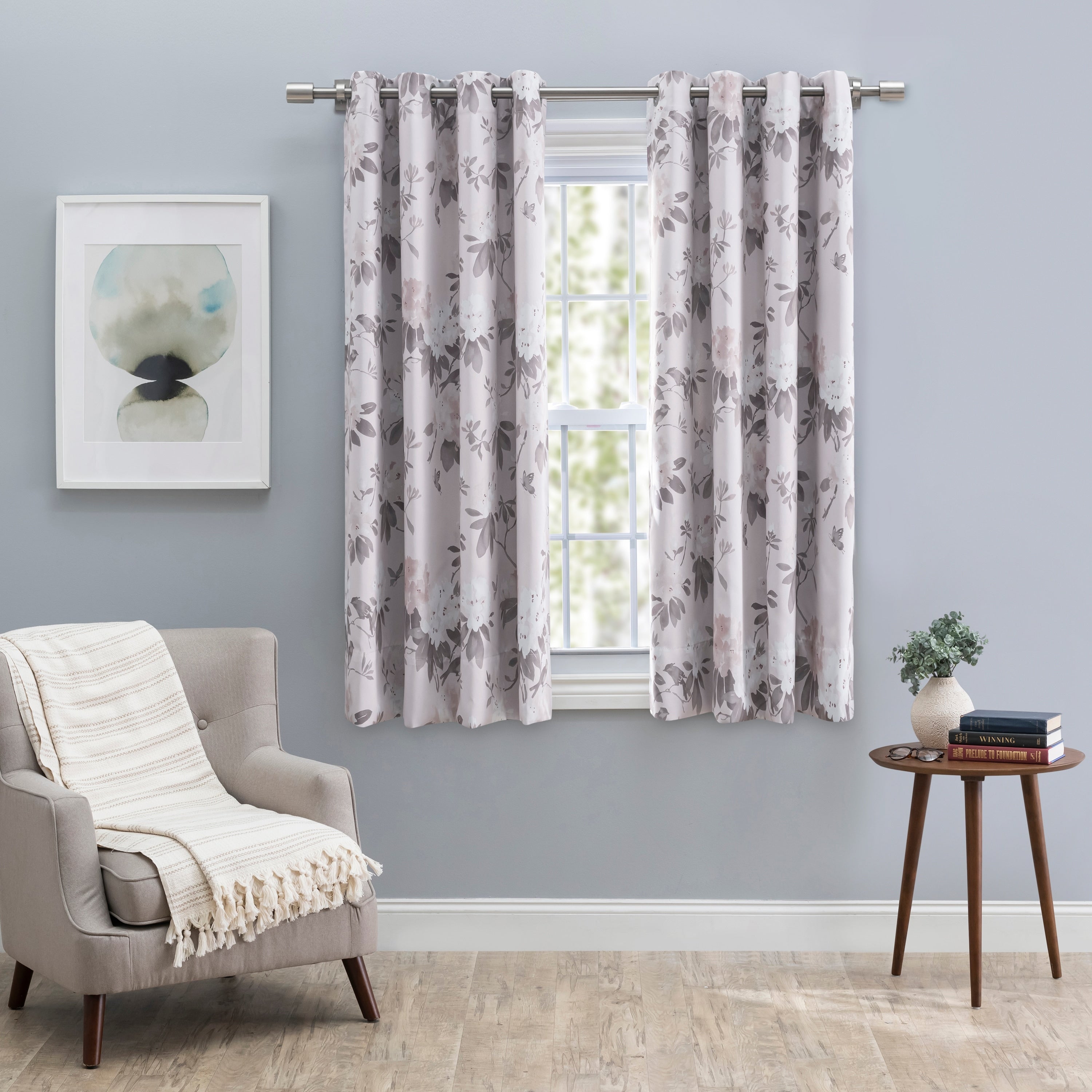 Mystic Garden Floral Premium Blackout Grommet Short Curtain Panel W Wand