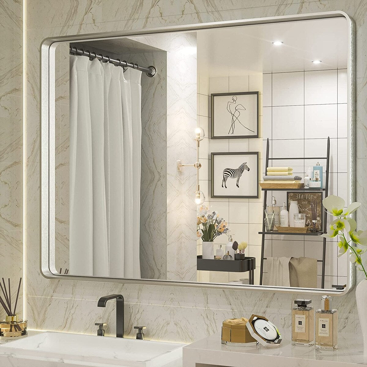 TETOTE Modern Metal Frame Wall Mounted Bathroom Vanity Mirror