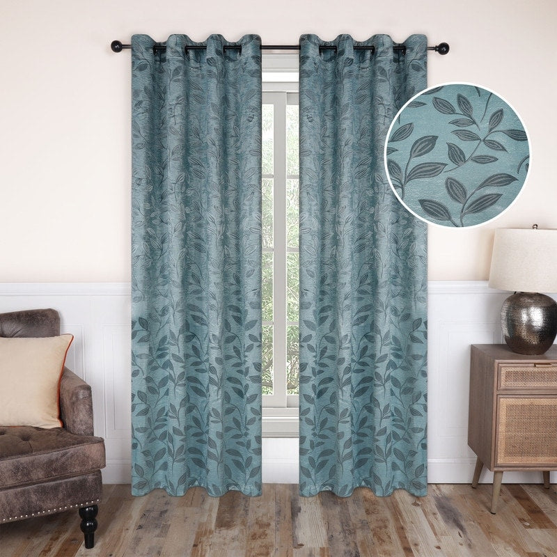 Superior Modern Bohemian Leaves Room Darkening Blackout Curtains, Rod Pocket or Grommets, Set of 2