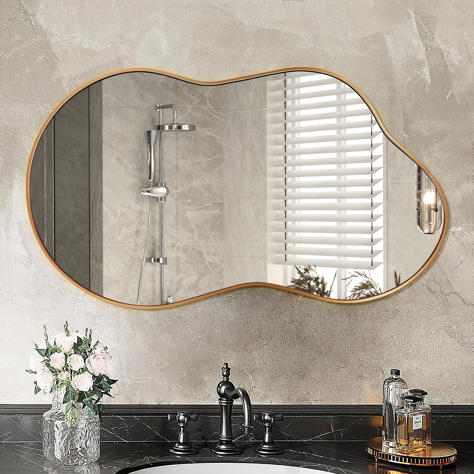 Irregular Aluminum Alloy Framed Wall Mirror Wavy Asymmetrical Mirror