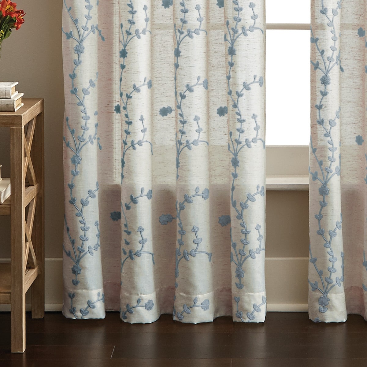 Lynette Floral Embroidered Rod Pocket Curtain Panel