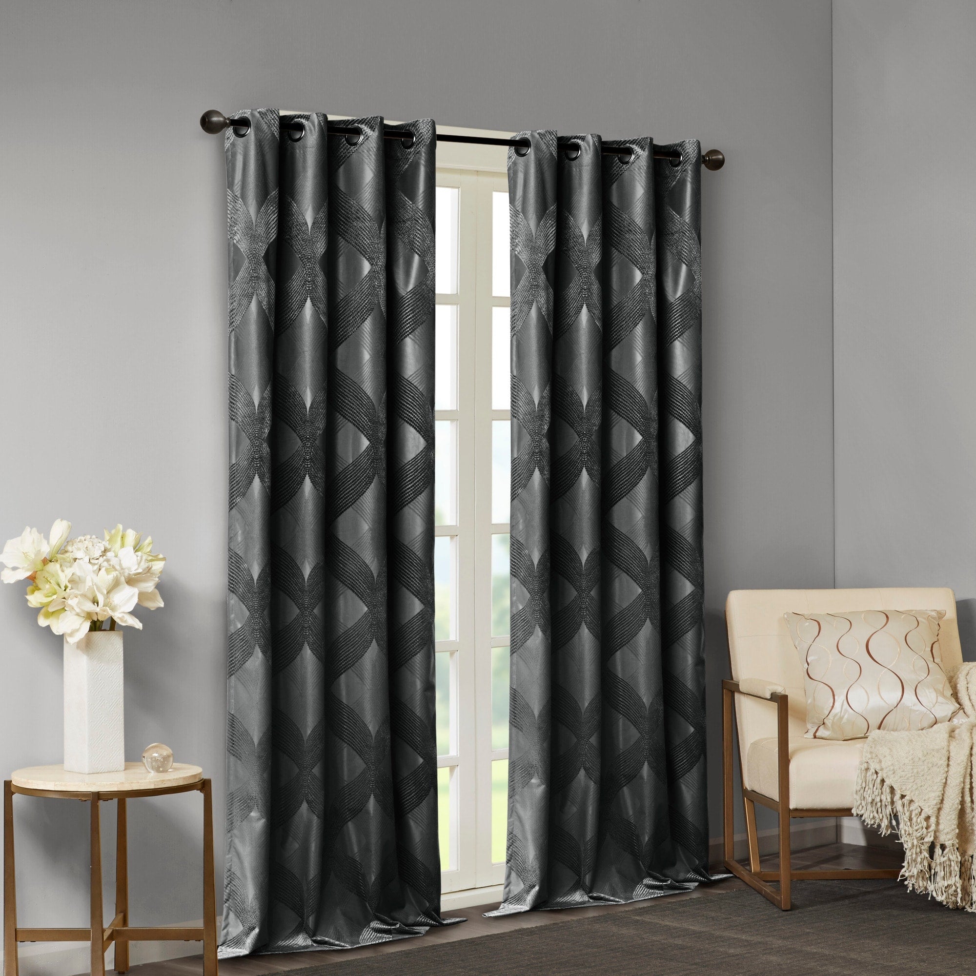 SunSmart Abel Ogee Knitted Jacquard Total Blackout Curtain Panel