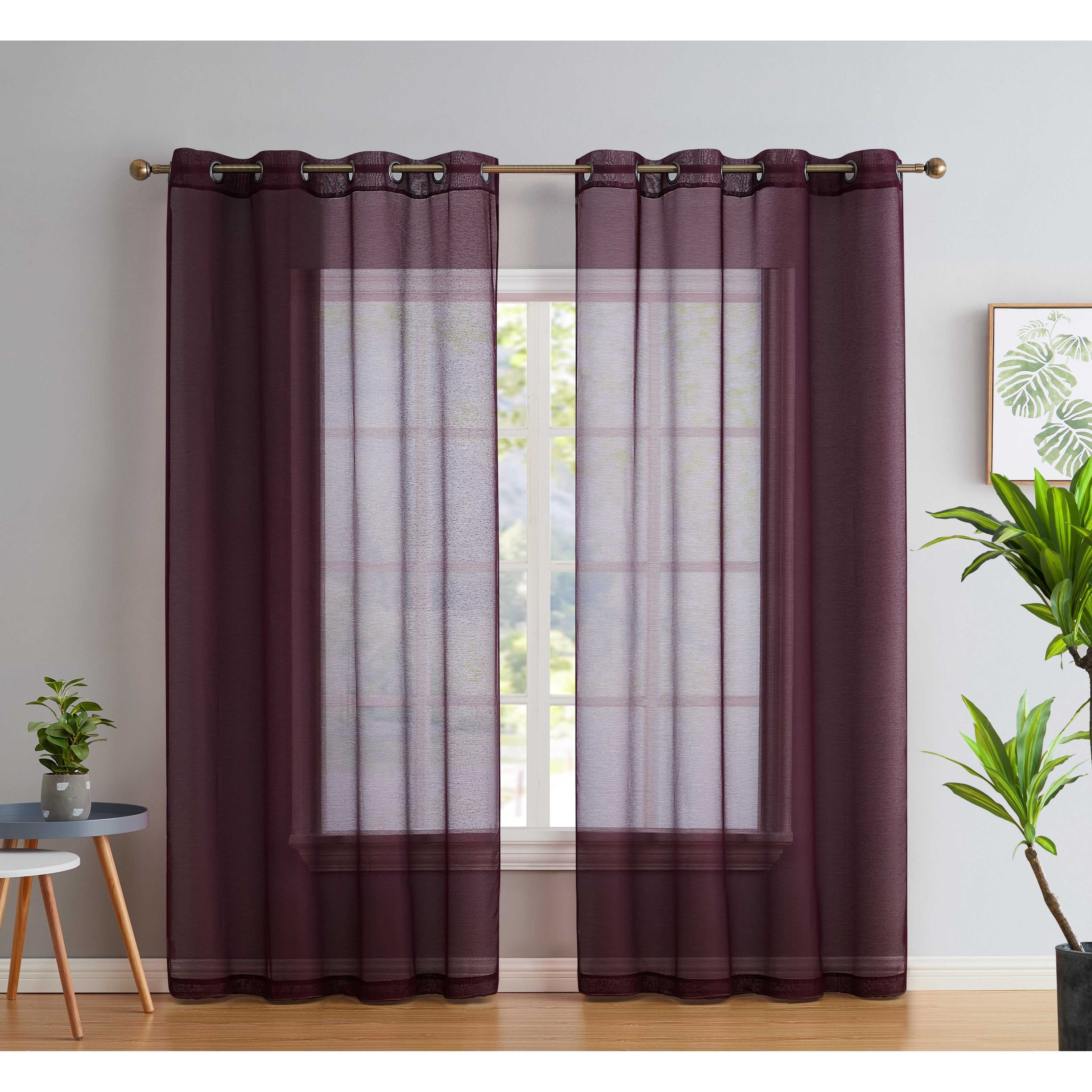 HLC.me 2 Piece Semi Sheer Voile Window Curtain Drapes Grommet Top Panels Bedroom, Living Room - Set of 2 panels