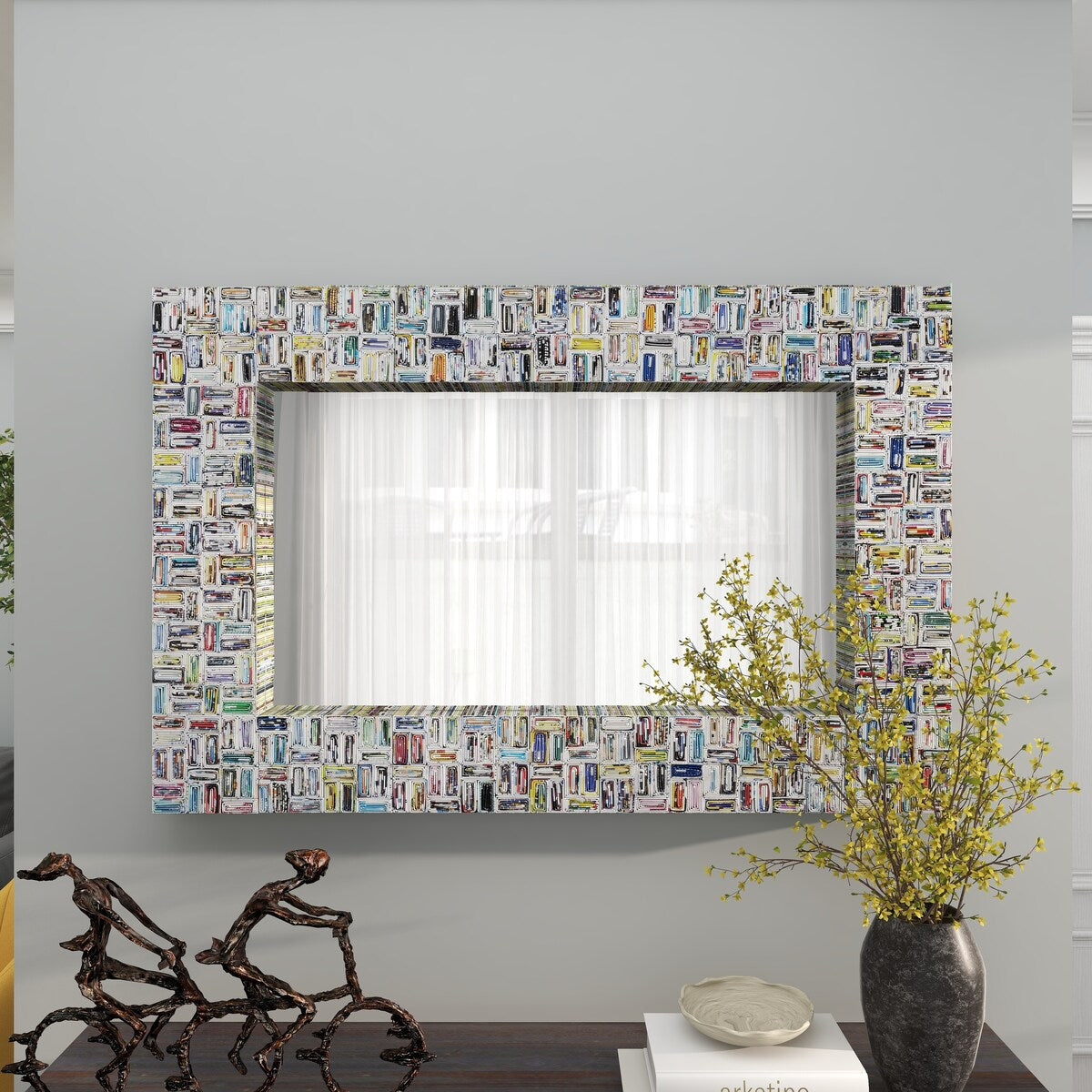 Paper Handmade Recycled Magazine Frame Room Wall Mirror - Multi Colored - Roche River Decor