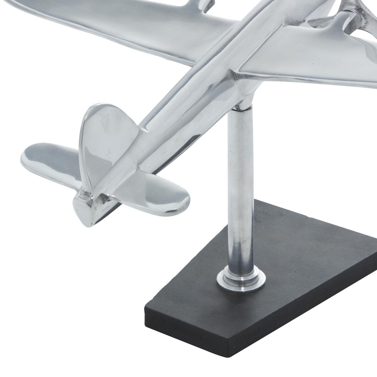 Aluminum Metal Airplane Decorative Sculpture with Black Base - Silver - Roche River Decor