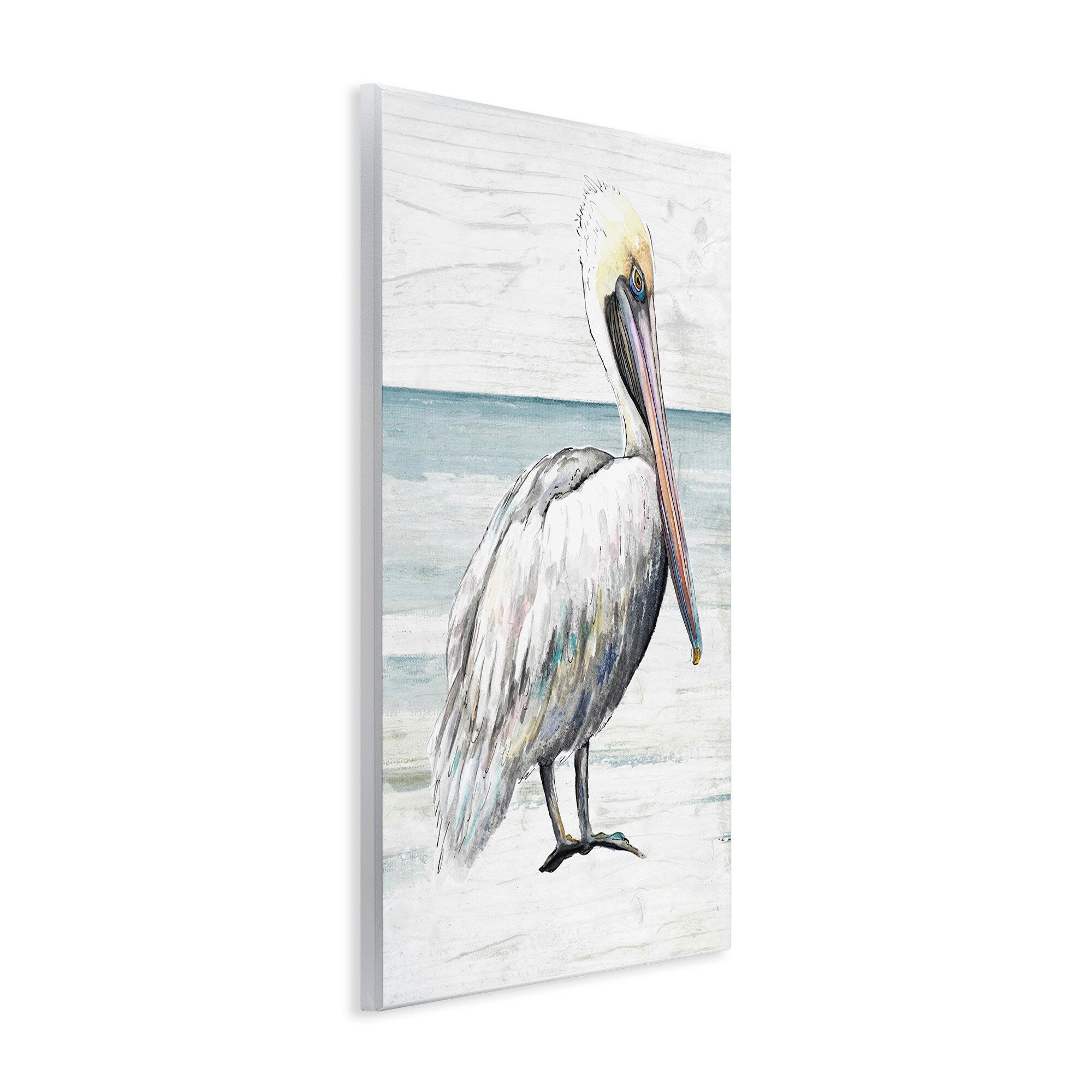 Stupell Rustic Pelican Bird Beach Shoreline Portrait Wood Wall Art, Design by Patricia Pinto