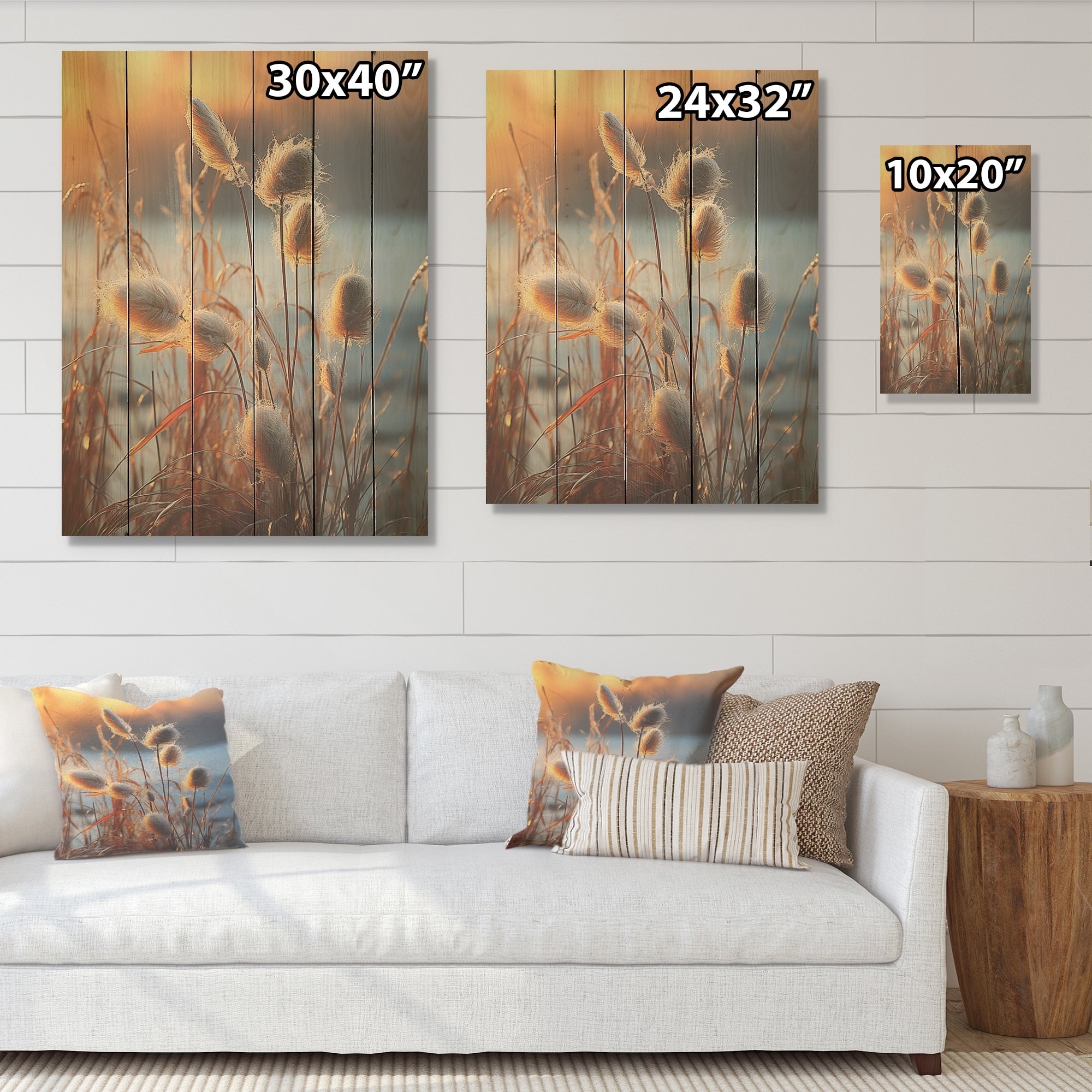 Designart Beachgrass Sunset Nature Herbs I Herbs Wood Wall Decor - Traditional Beige Wood Panel On Natural Pine Wood