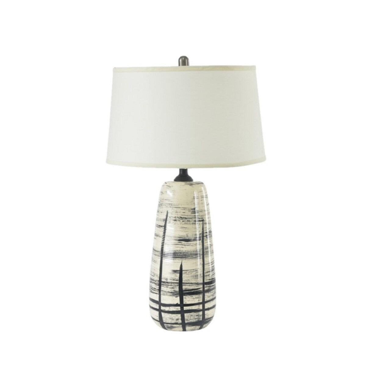 Primitive 29 in. White with Brushed Black Designs Transitional Modern Bedside Ceramic Table Lamp