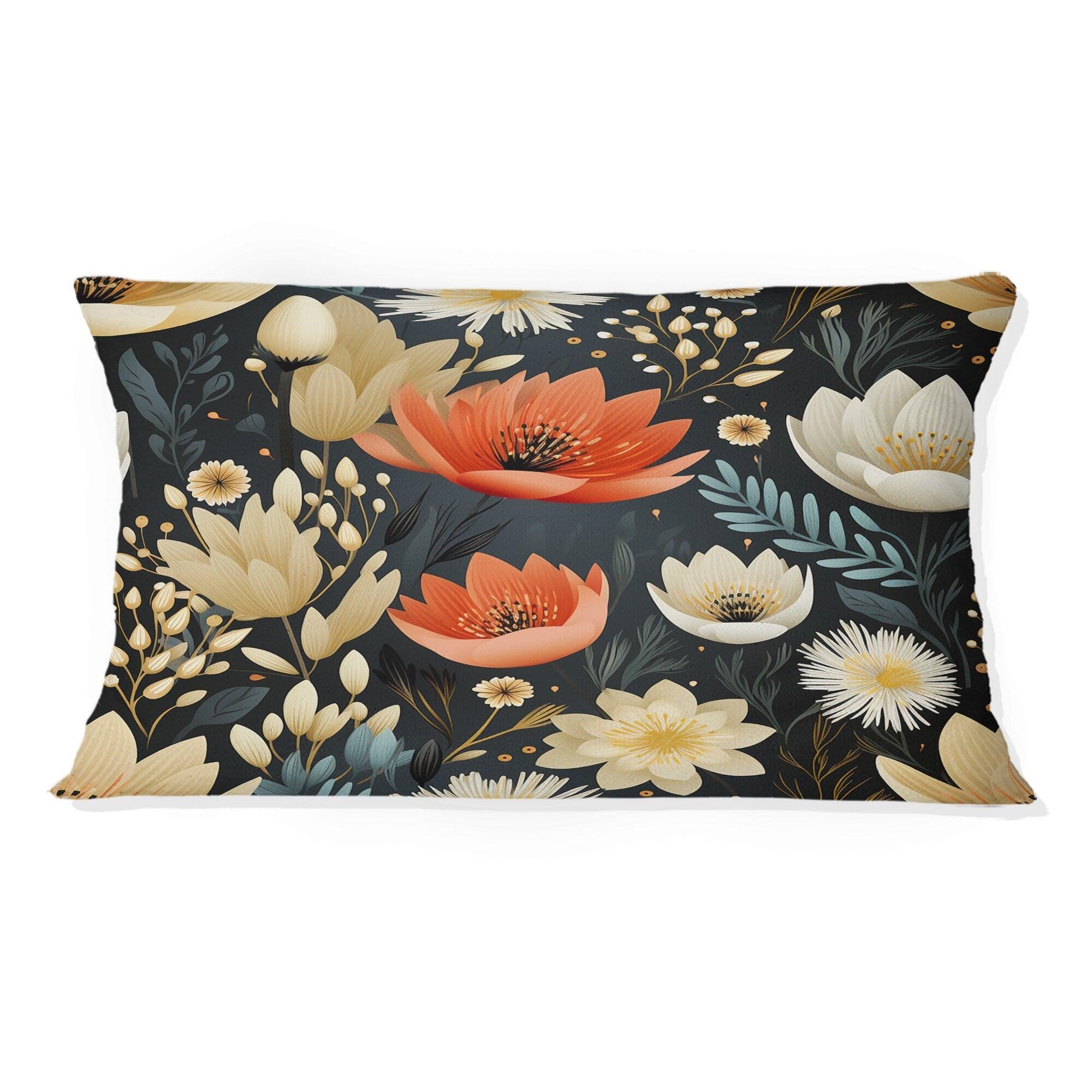 Designart Black And Beige Vintage Romance Floral Pattern Floral Printed Throw Pillow