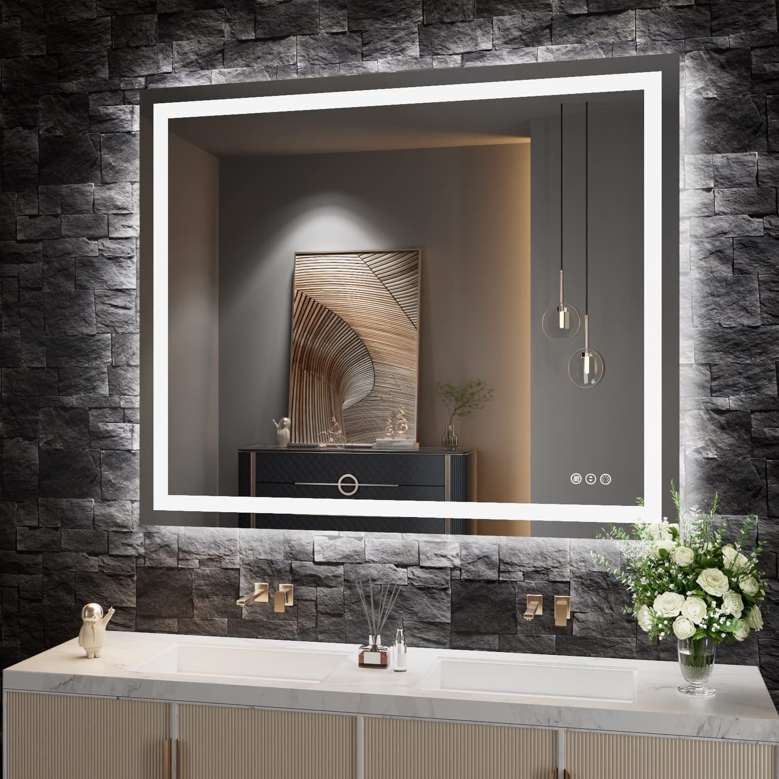 Apmir Full Size Frameless Front and Back LED Lighted Bathroom Vanity Mirror Anti-Fog in Tempered Glass & ETL