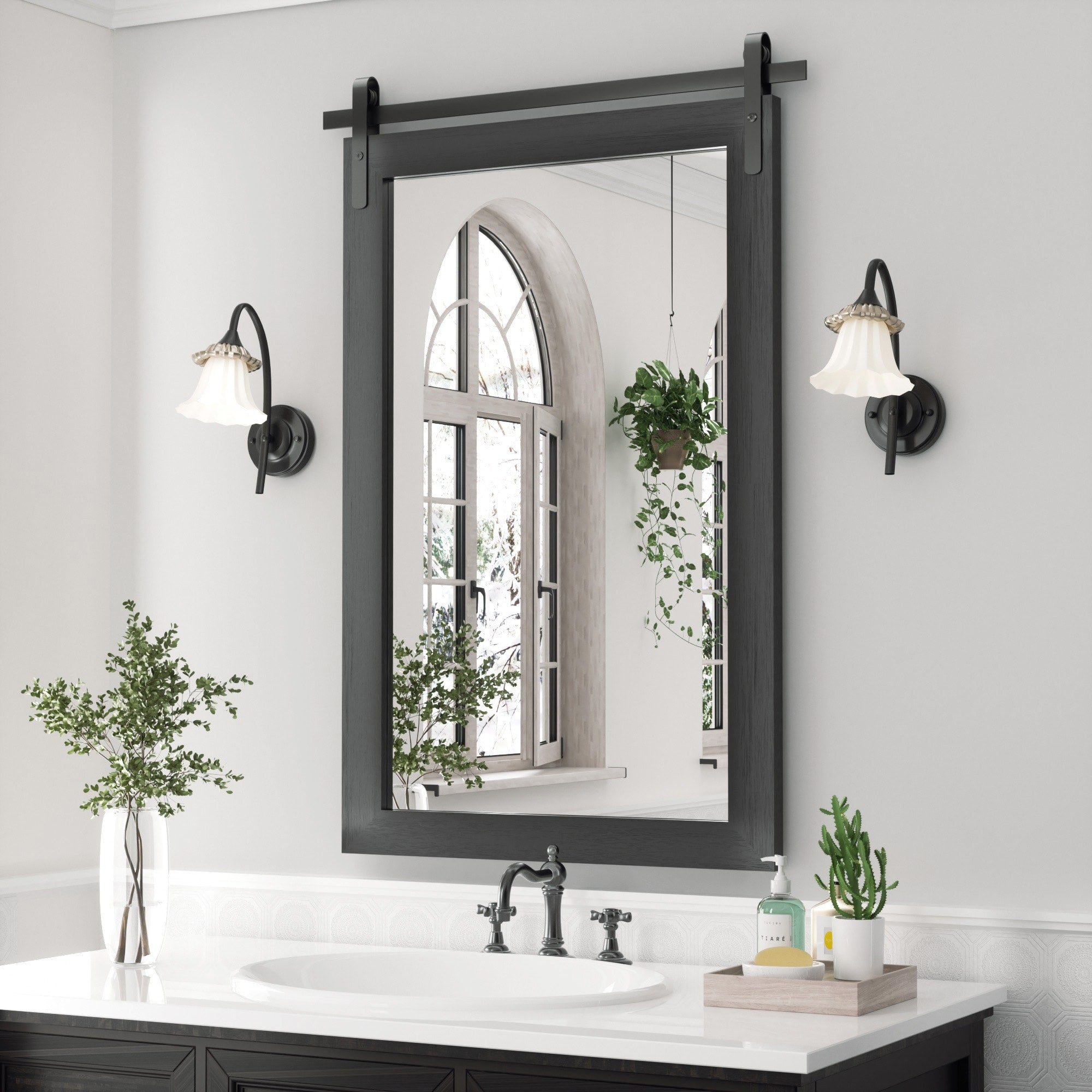 Modern Wall Mirrors, Rectangular Mirror with Wood Framed, Bathroom Mirror Barn Mirror Barn Door Mirror with Multi Size