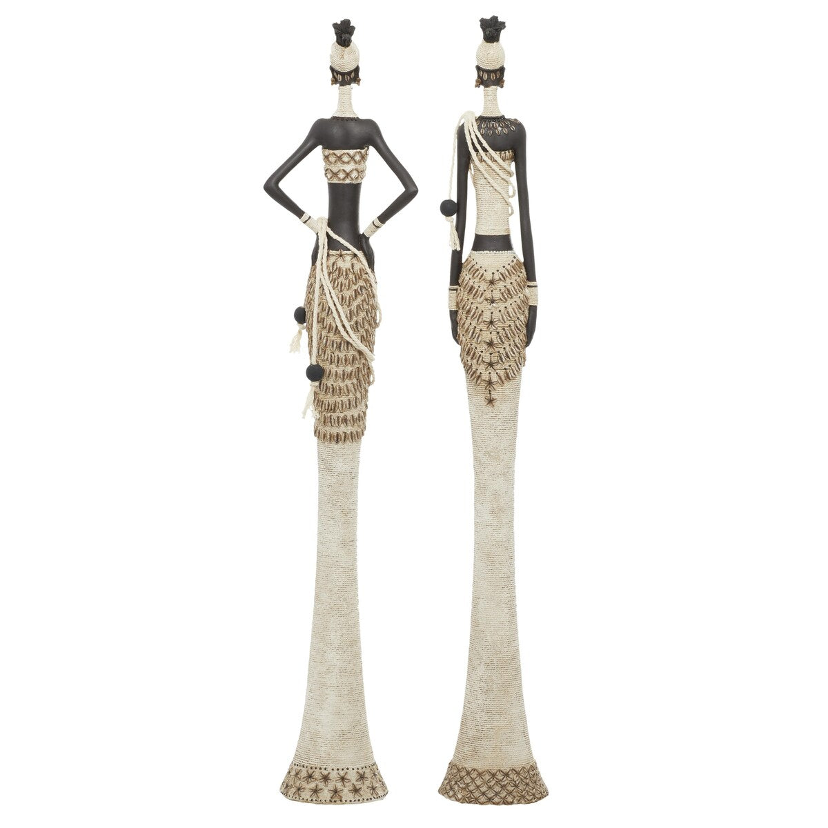 Polystone Woman Handmade Standing African Decorative Sculpture with Intricate Details - Set of 2 White - Roche River Decor