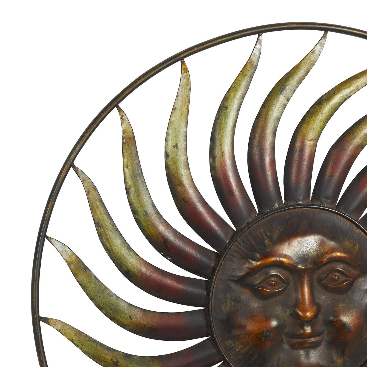 Metal Sun Indoor Outdoor Weathered Home Wall Decor with Green Accents - Copper - Roche River Decor